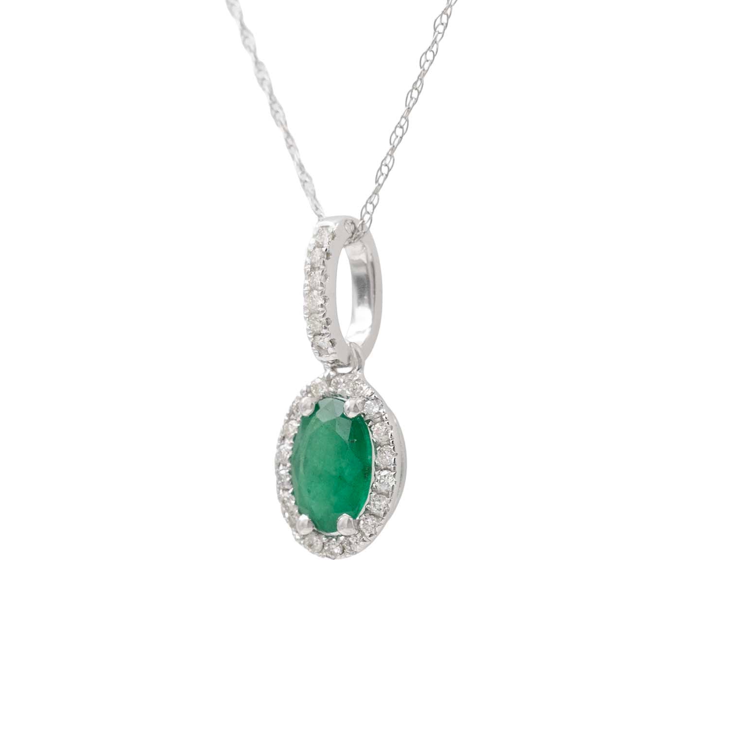 Oval Emerald Pendant With Diamond Halo