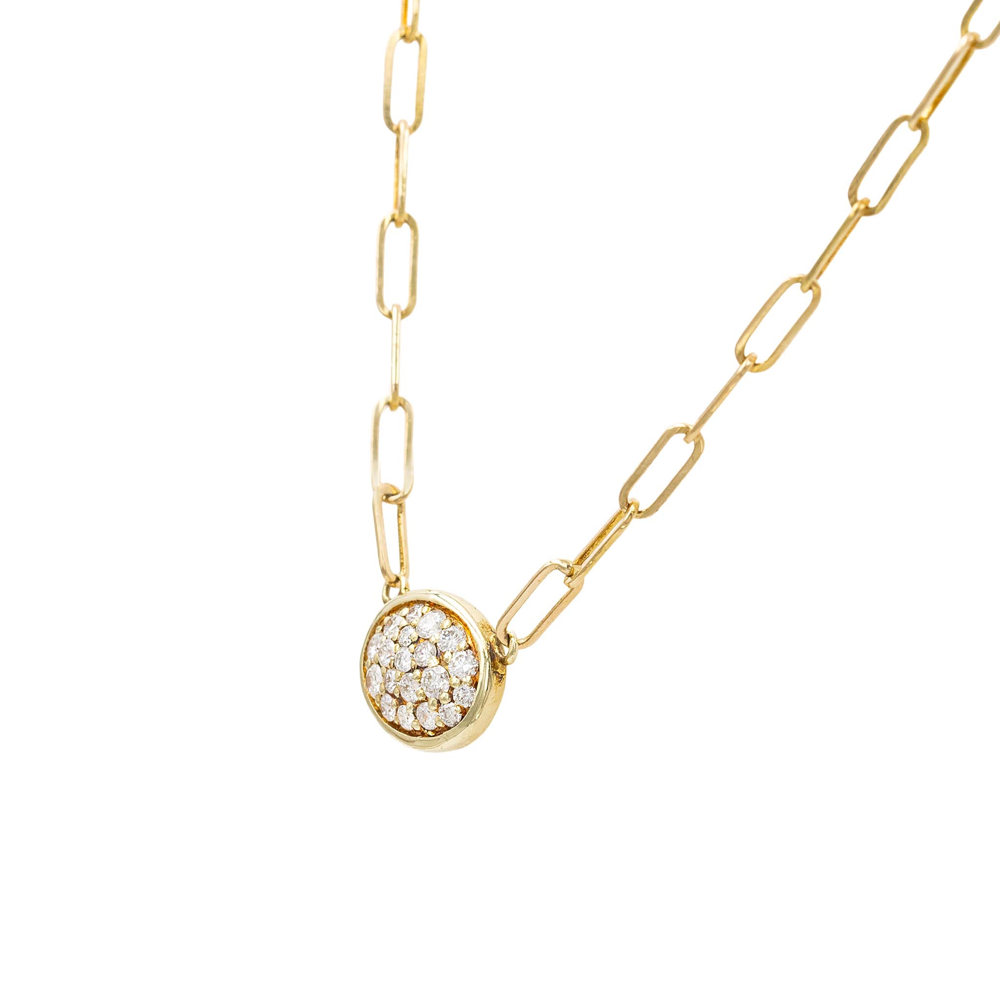 Pave Diamond Oval Pendant With Paperclip Chain