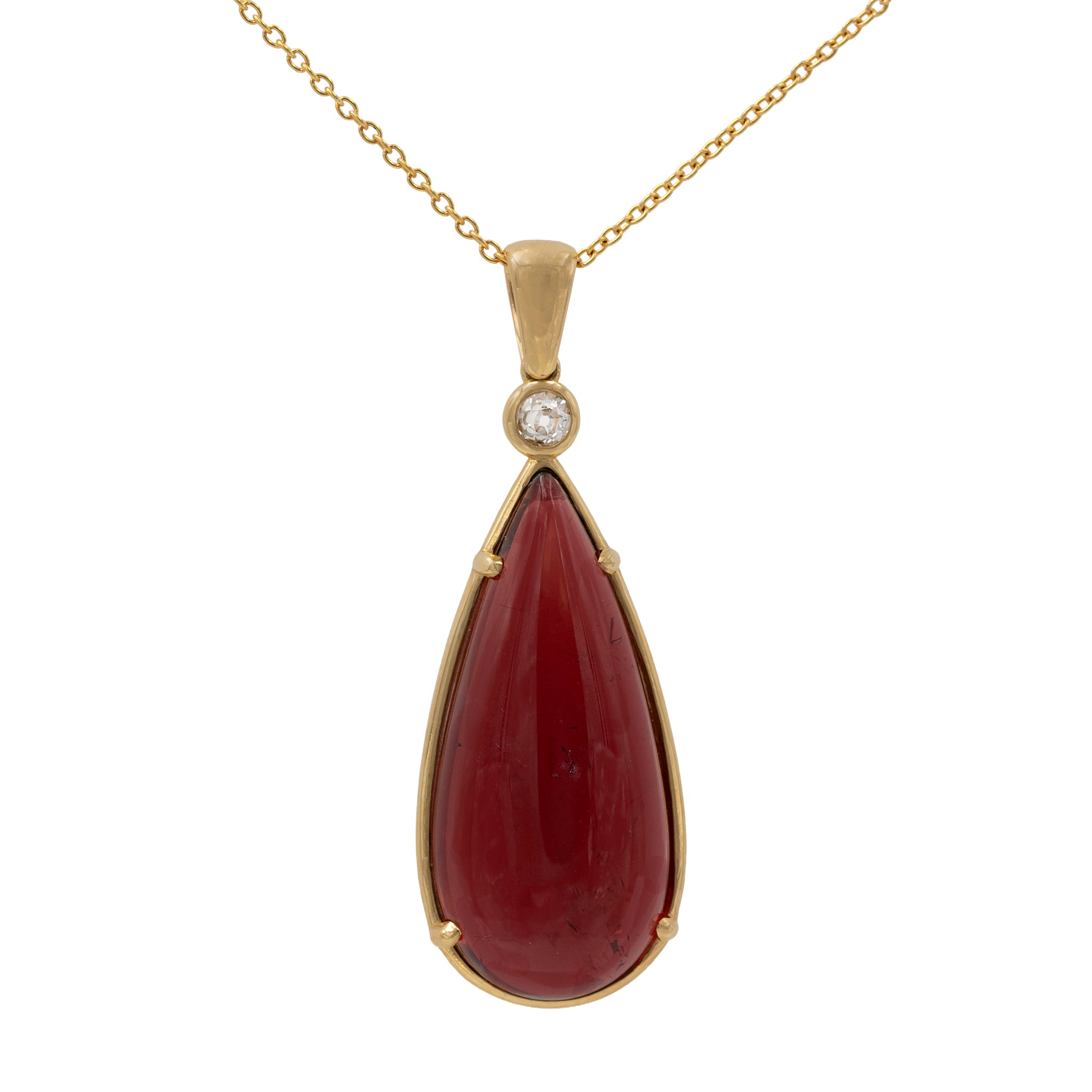 Rubelite Tourmaline Tear Drop Pendant With Diamond