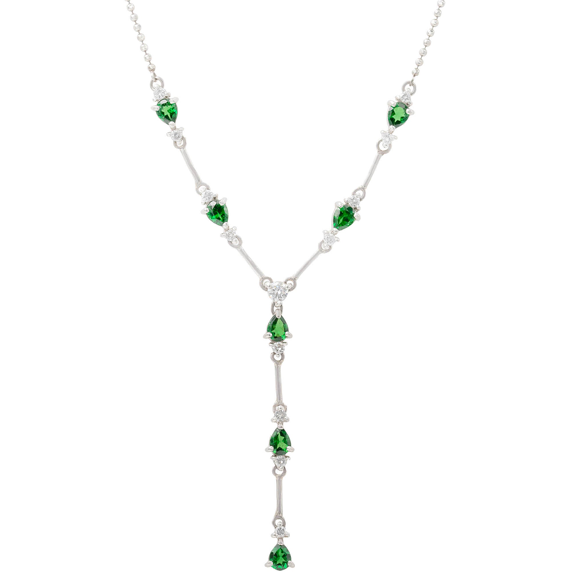 Tsavorite Garnet And Diamond Y Necklace In Platinum
