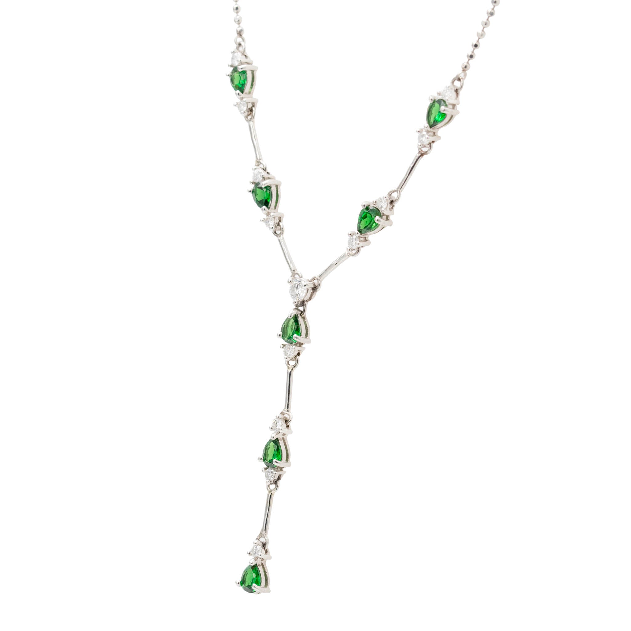 Tsavorite Garnet And Diamond Y Necklace In Platinum