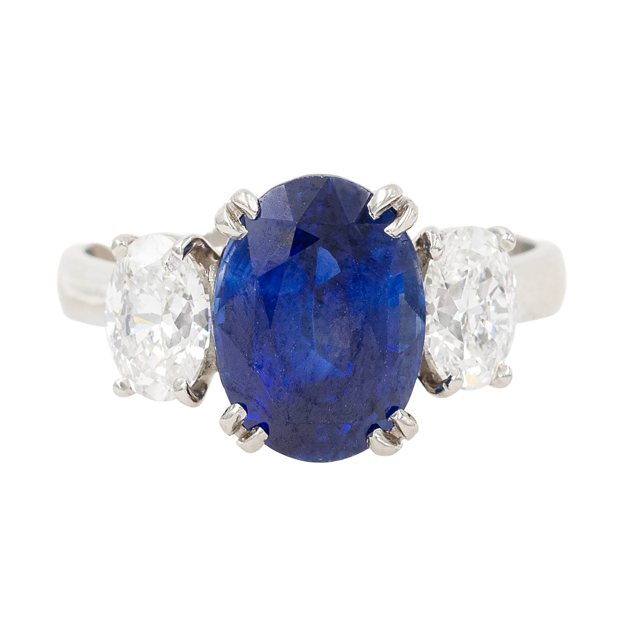 Oval Sapphire With Oval Side Diamonds Ring