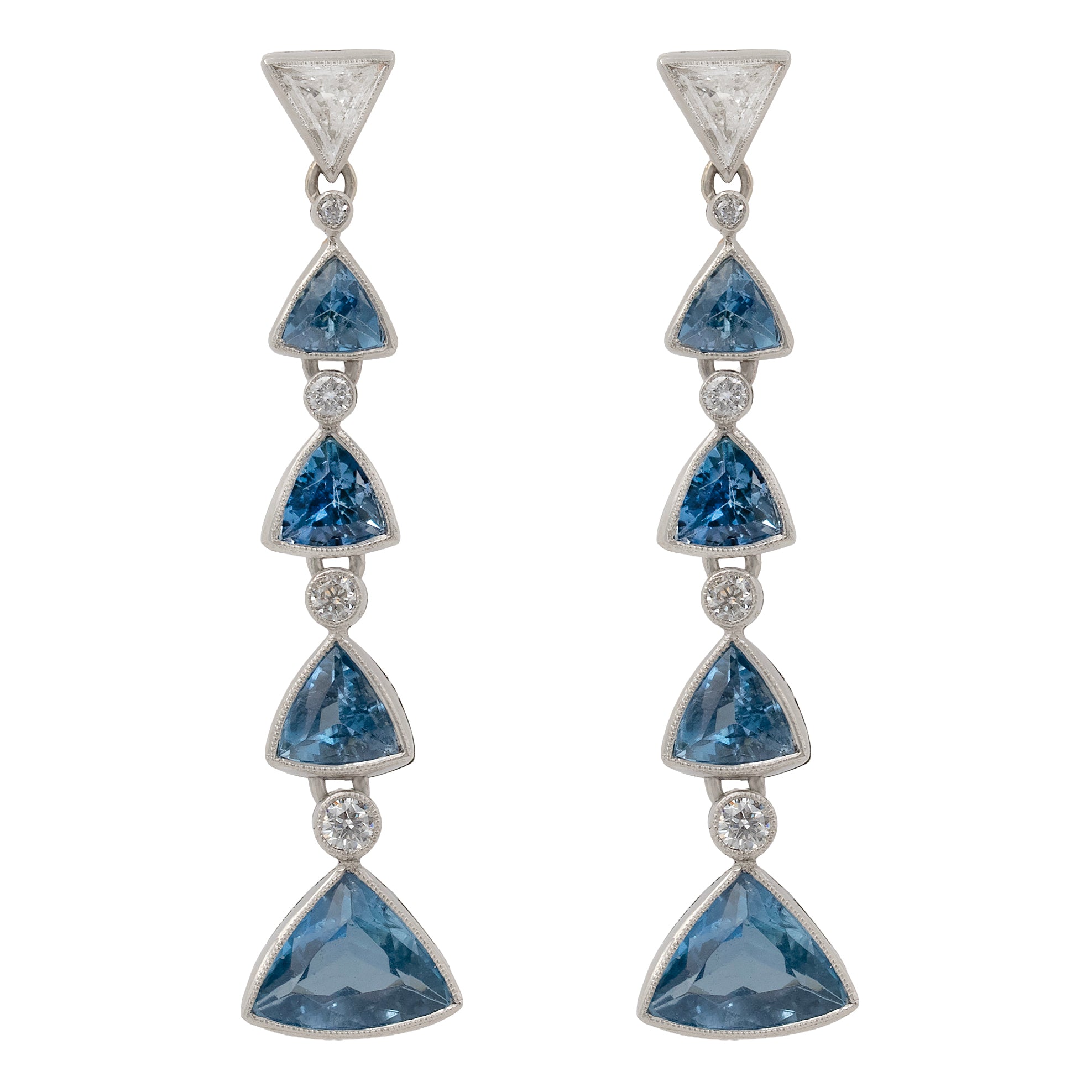Trilliant Aquamarine And Diamond Drop Earrings
