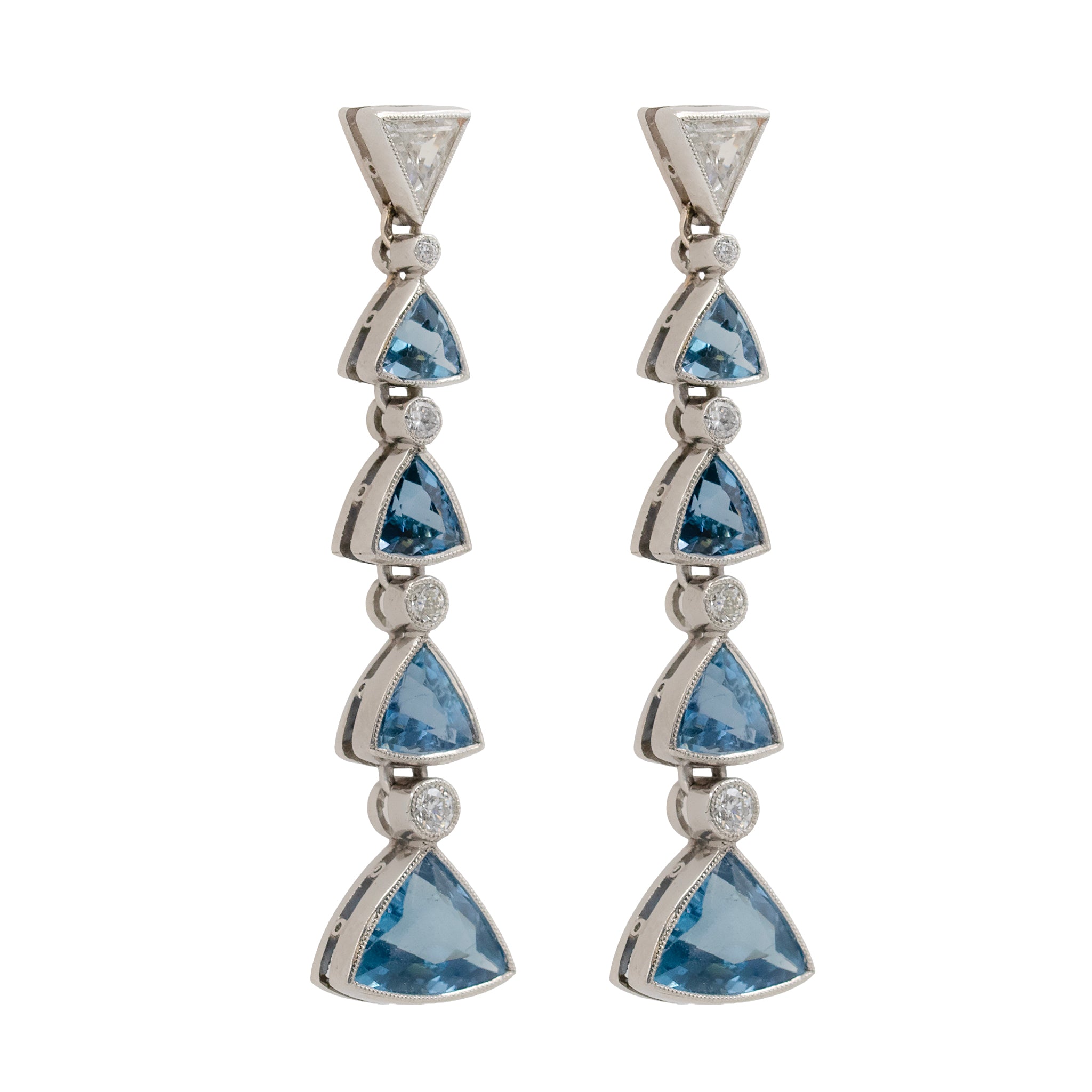 Trilliant Aquamarine And Diamond Drop Earrings