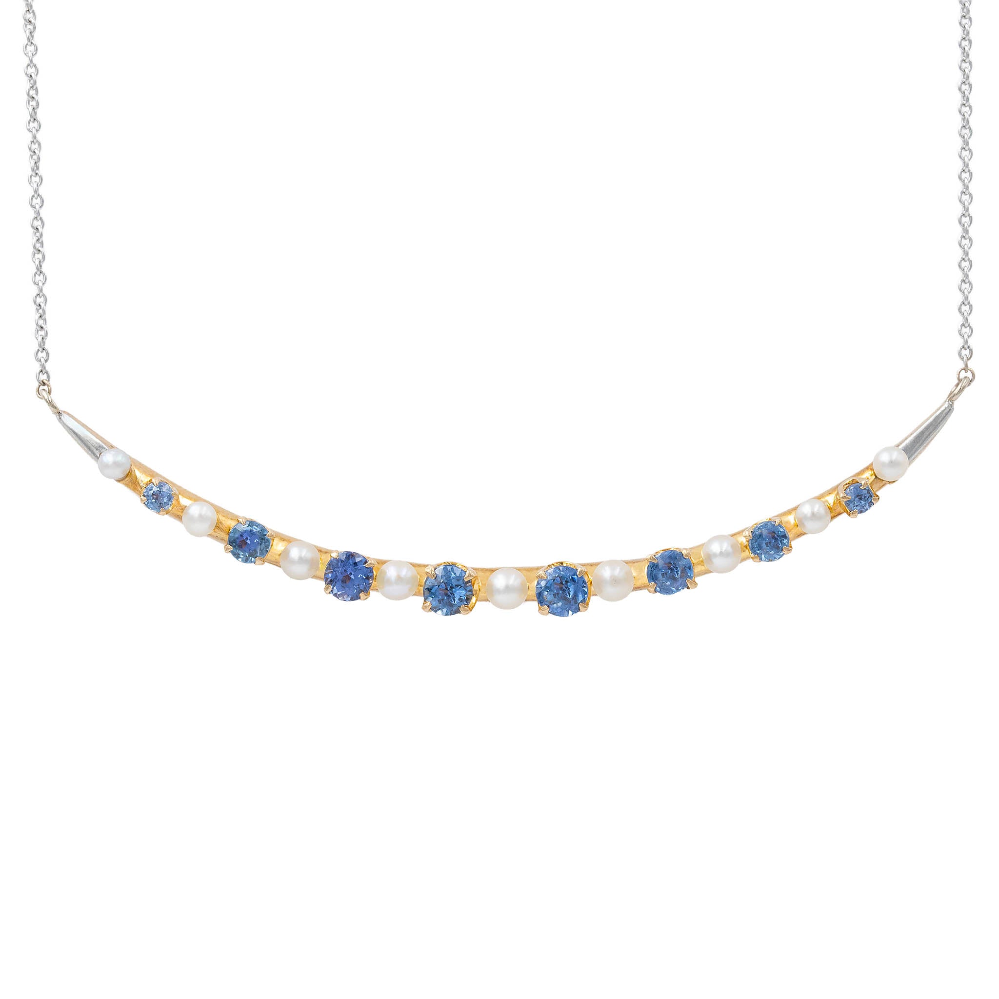 Sapphire And Pearl Converted Curved Pin Necklace