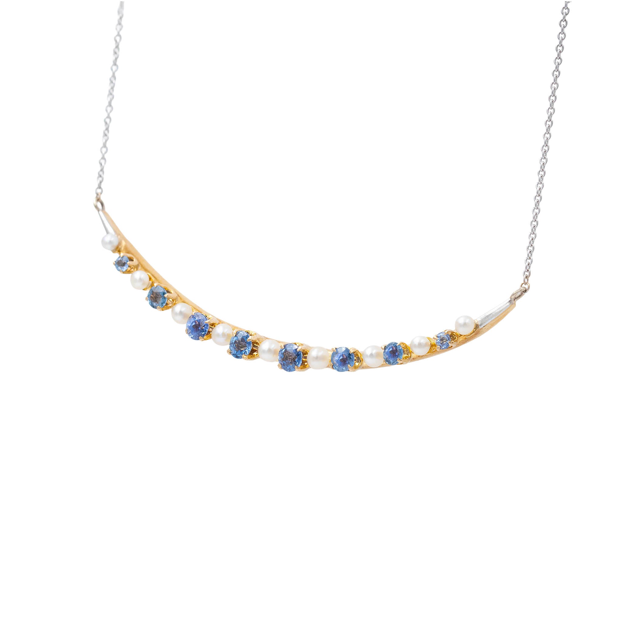 Sapphire And Pearl Converted Curved Pin Necklace
