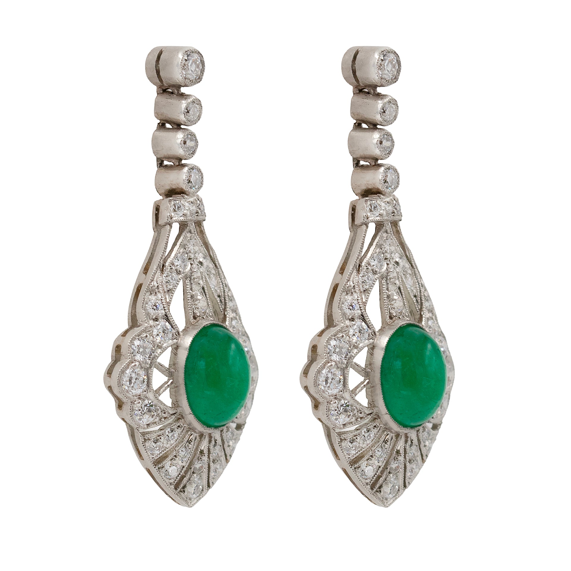 Cabochon Oval Emerald With Diamonds Drop Earrings