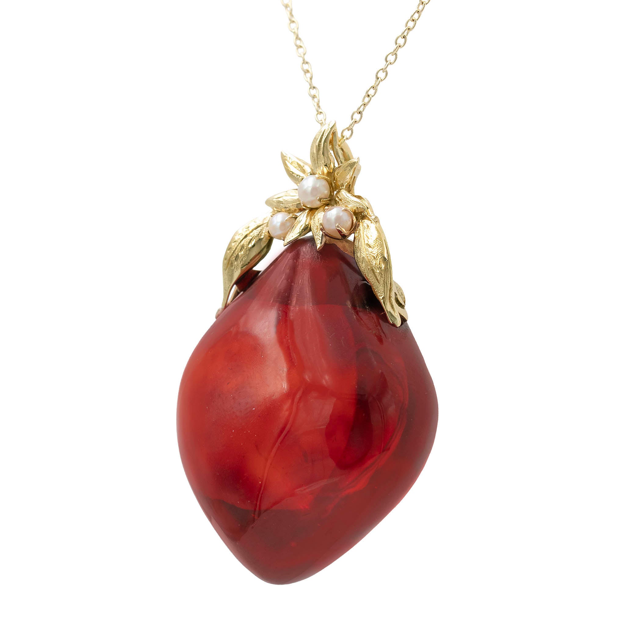 Cherry Amber Estate Pendant With Pearls