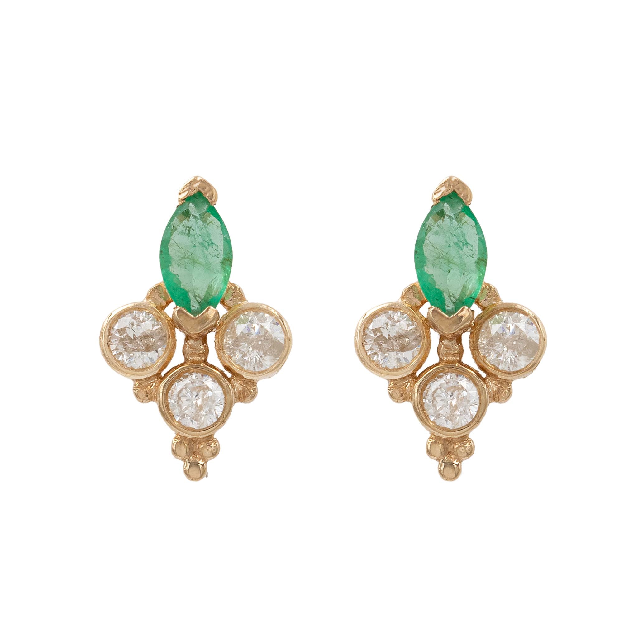 Marquise Emerald With Small Diamonds Stud Earrings