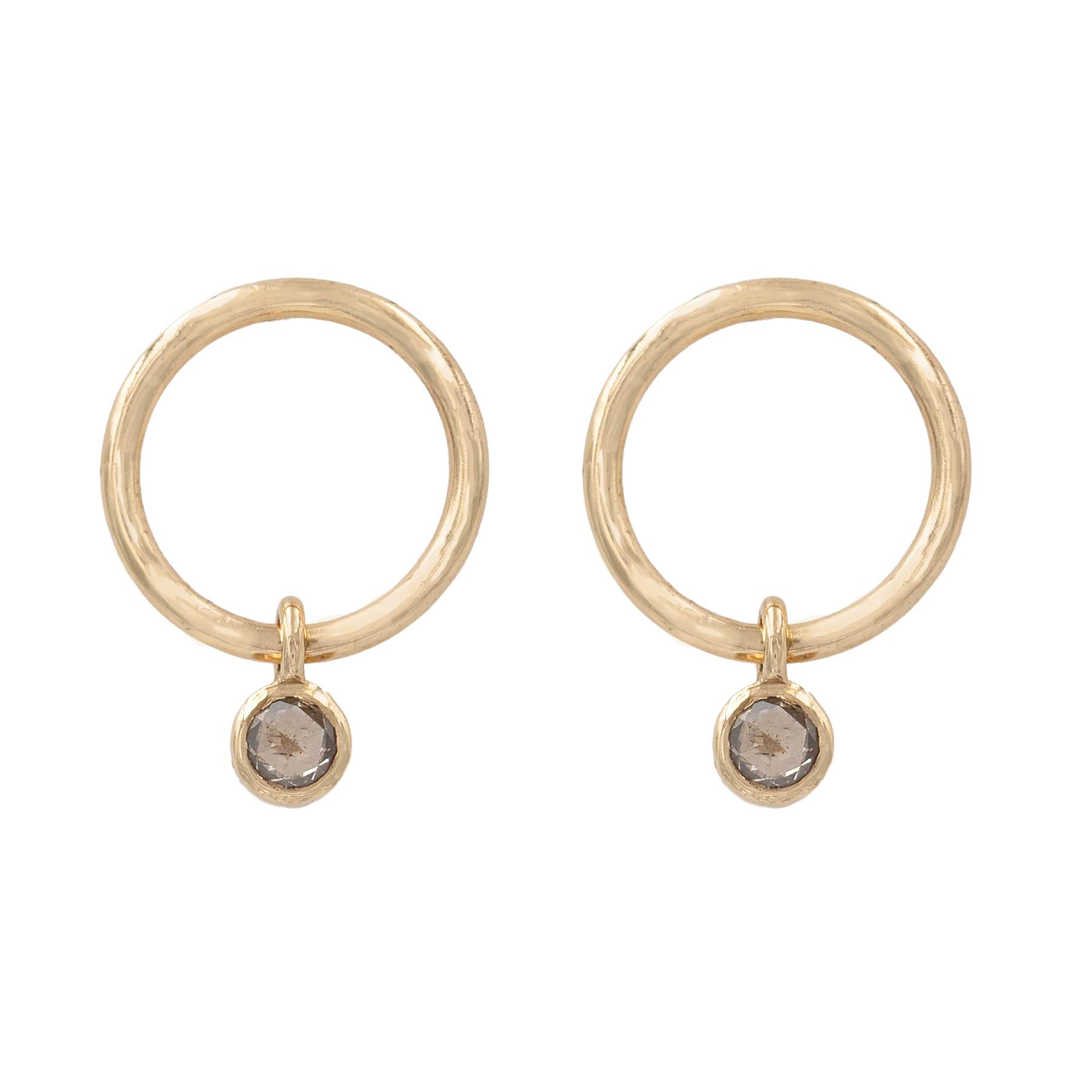 Open Circle Earrings With Raw Diamond Drops