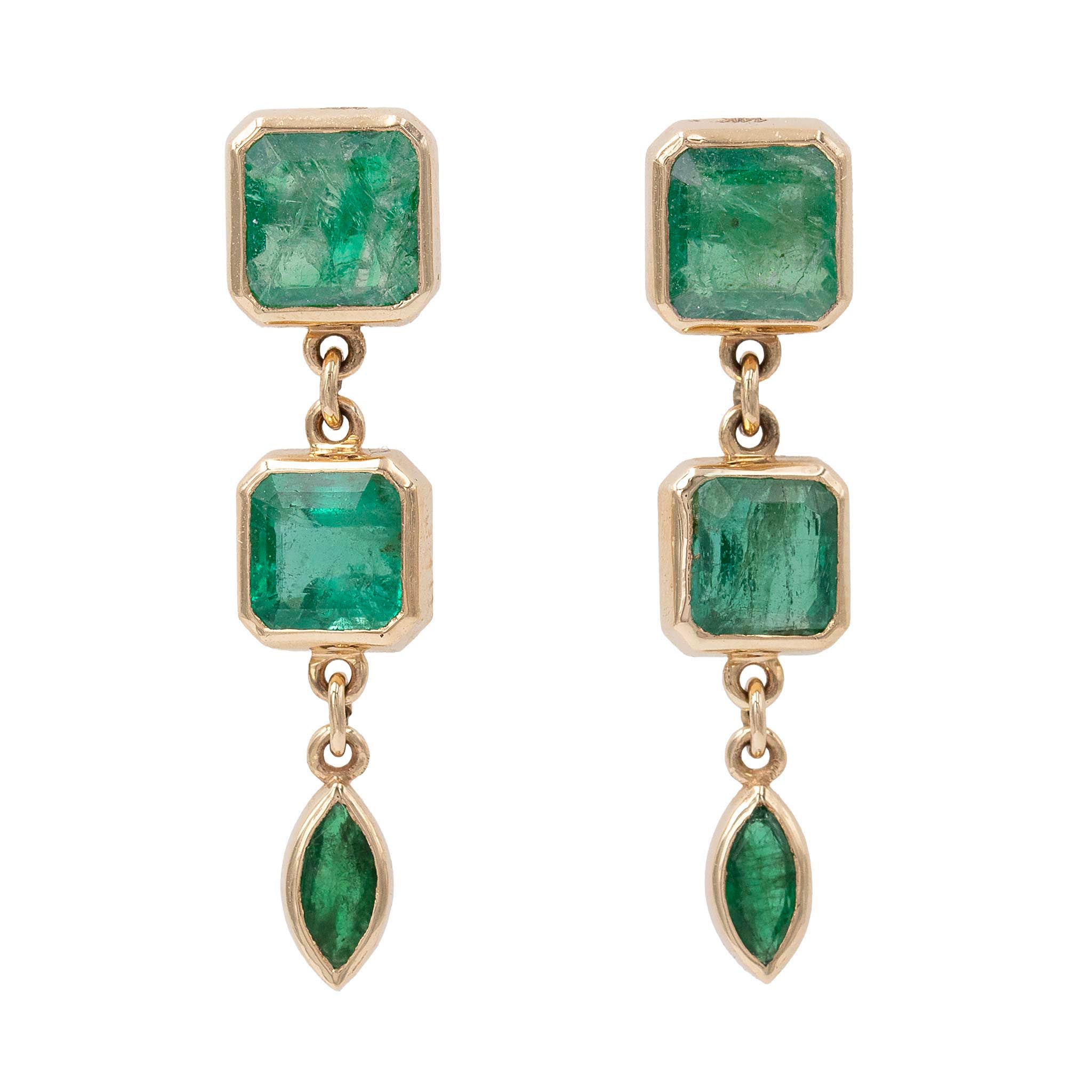 Geometric Bezel Set Emerald Drop Earring