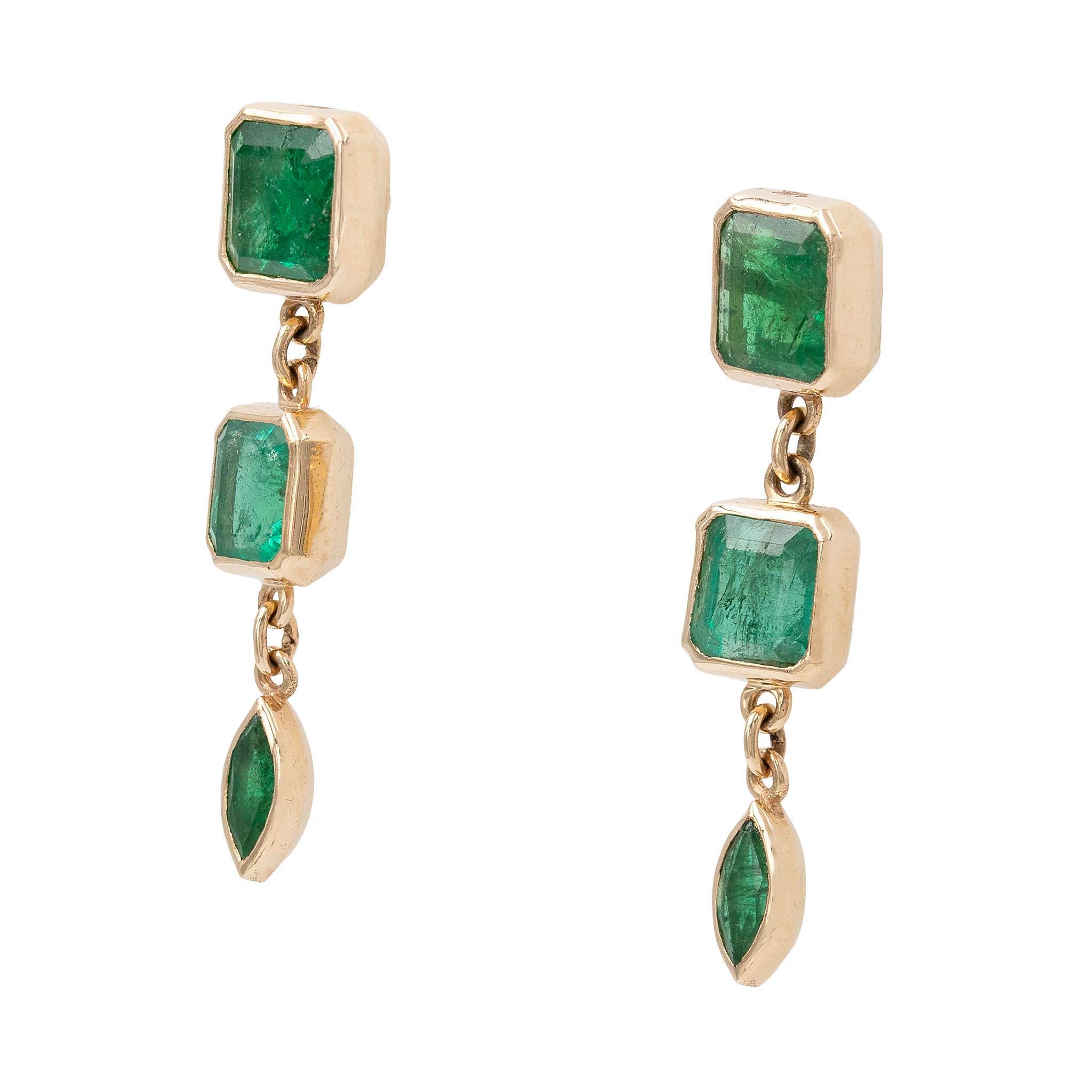 Geometric Bezel Set Emerald Drop Earring