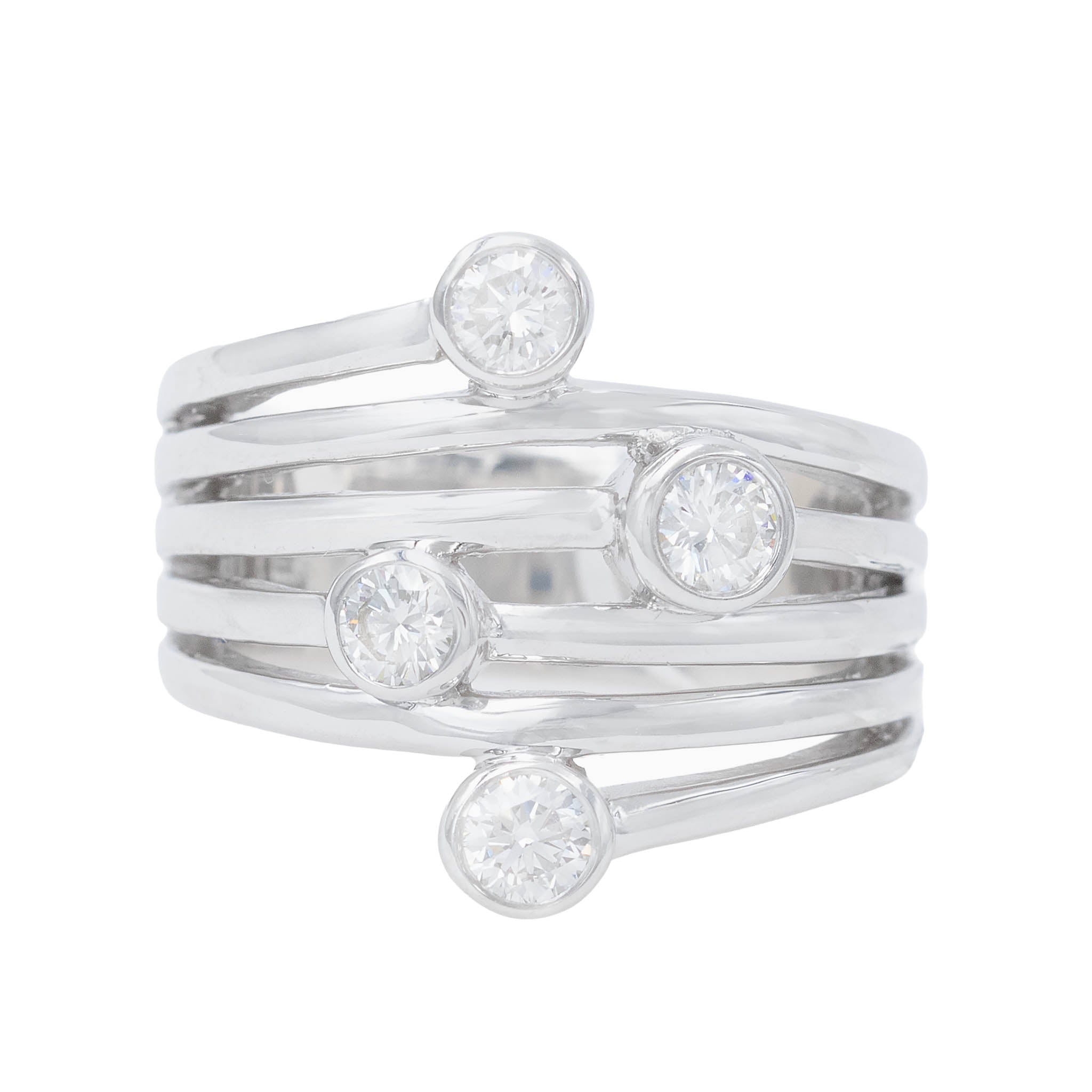 Wide Openwork White Gold Band With Bezel Set Diamonds