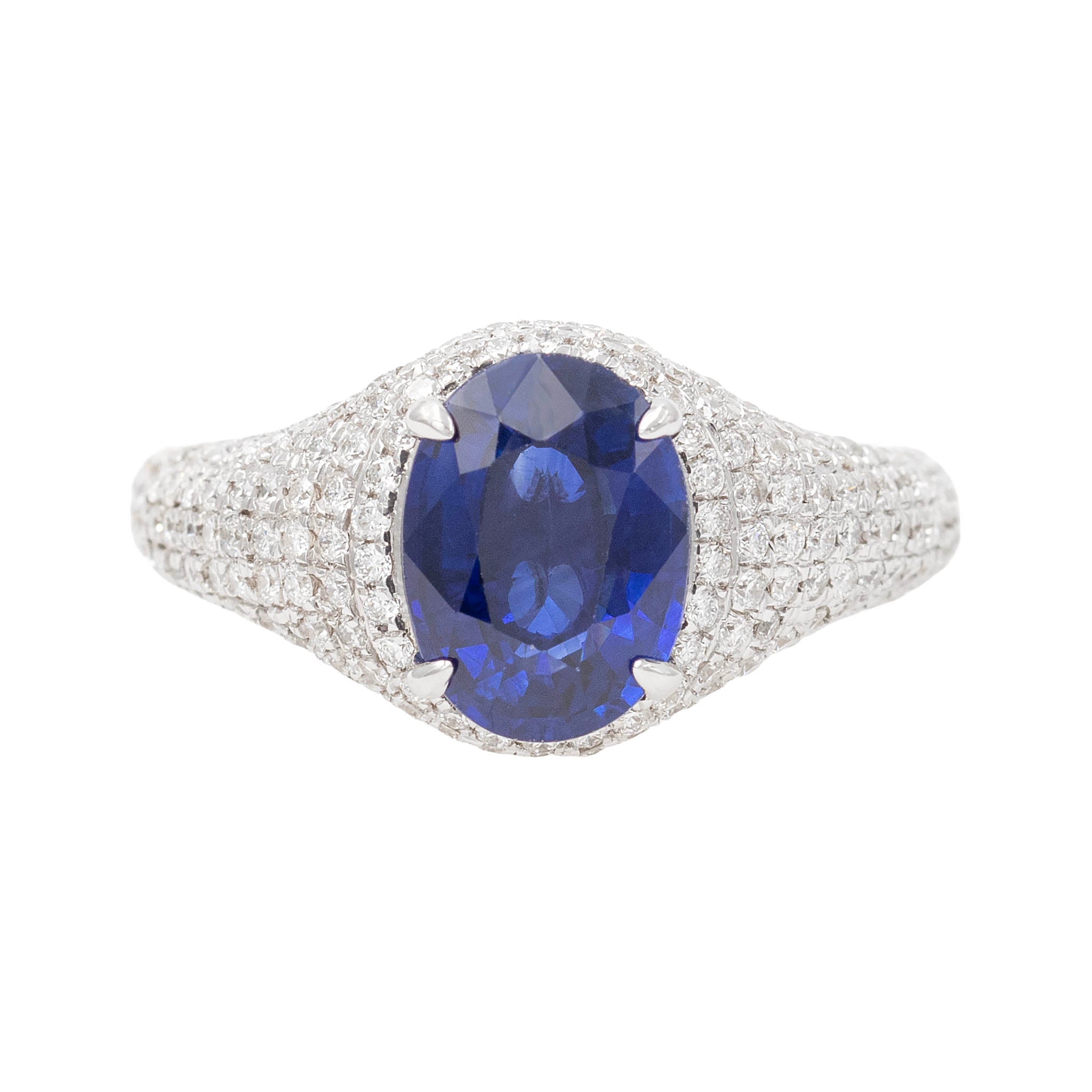 Oval Sapphire In Pave Diamond Domed Mounting