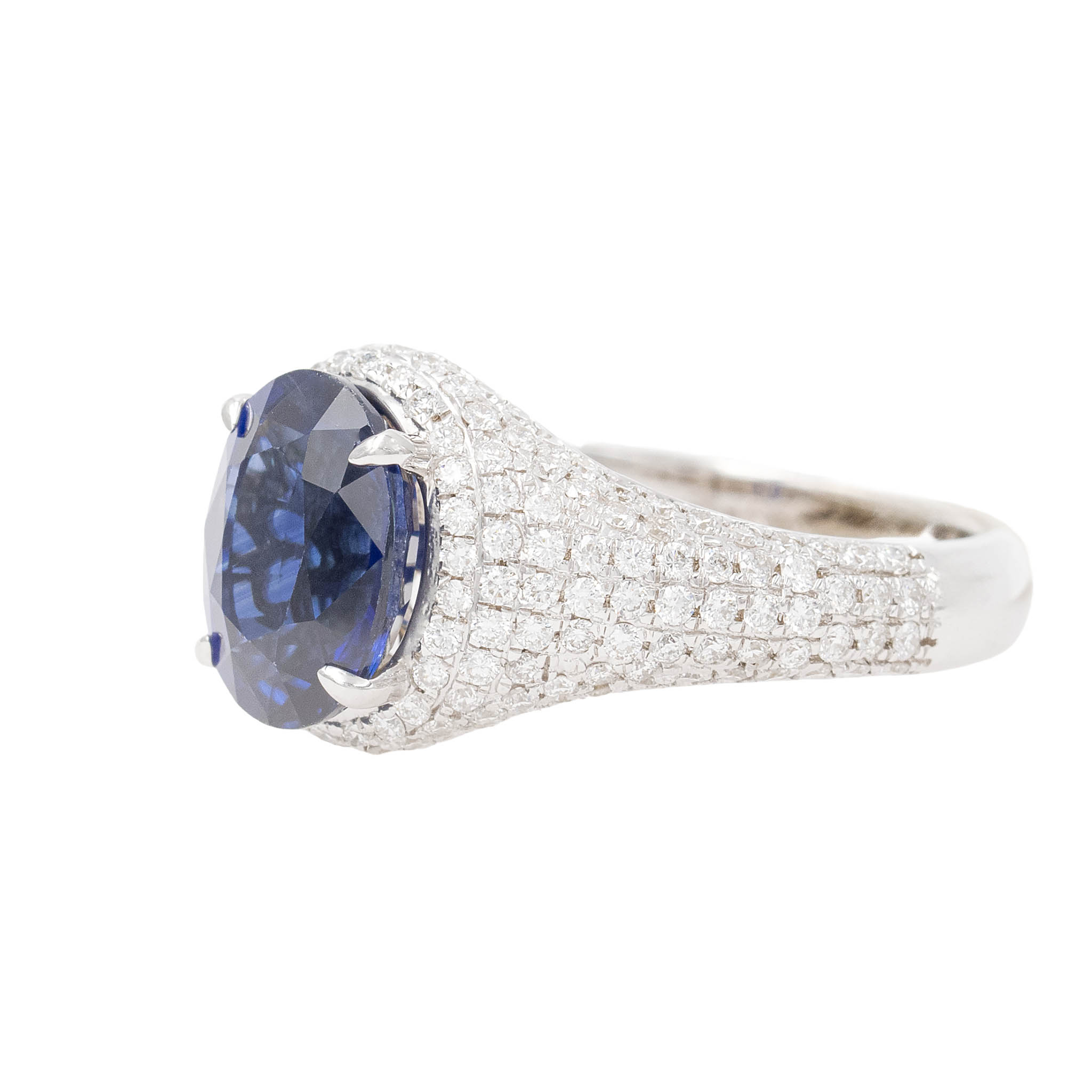 Oval Sapphire In Pave Diamond Domed Mounting