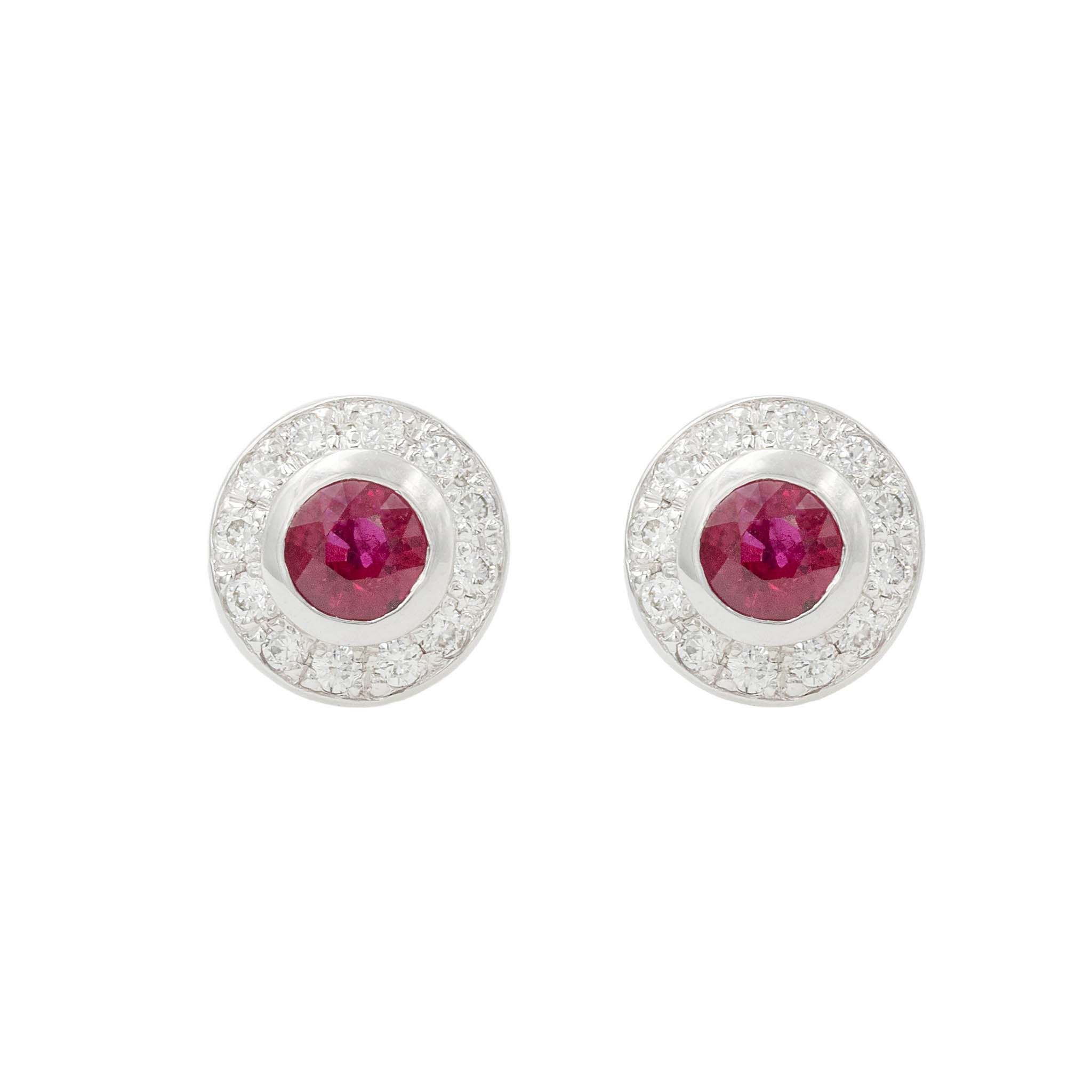Ruby Stud Earrings With Diamond Halos