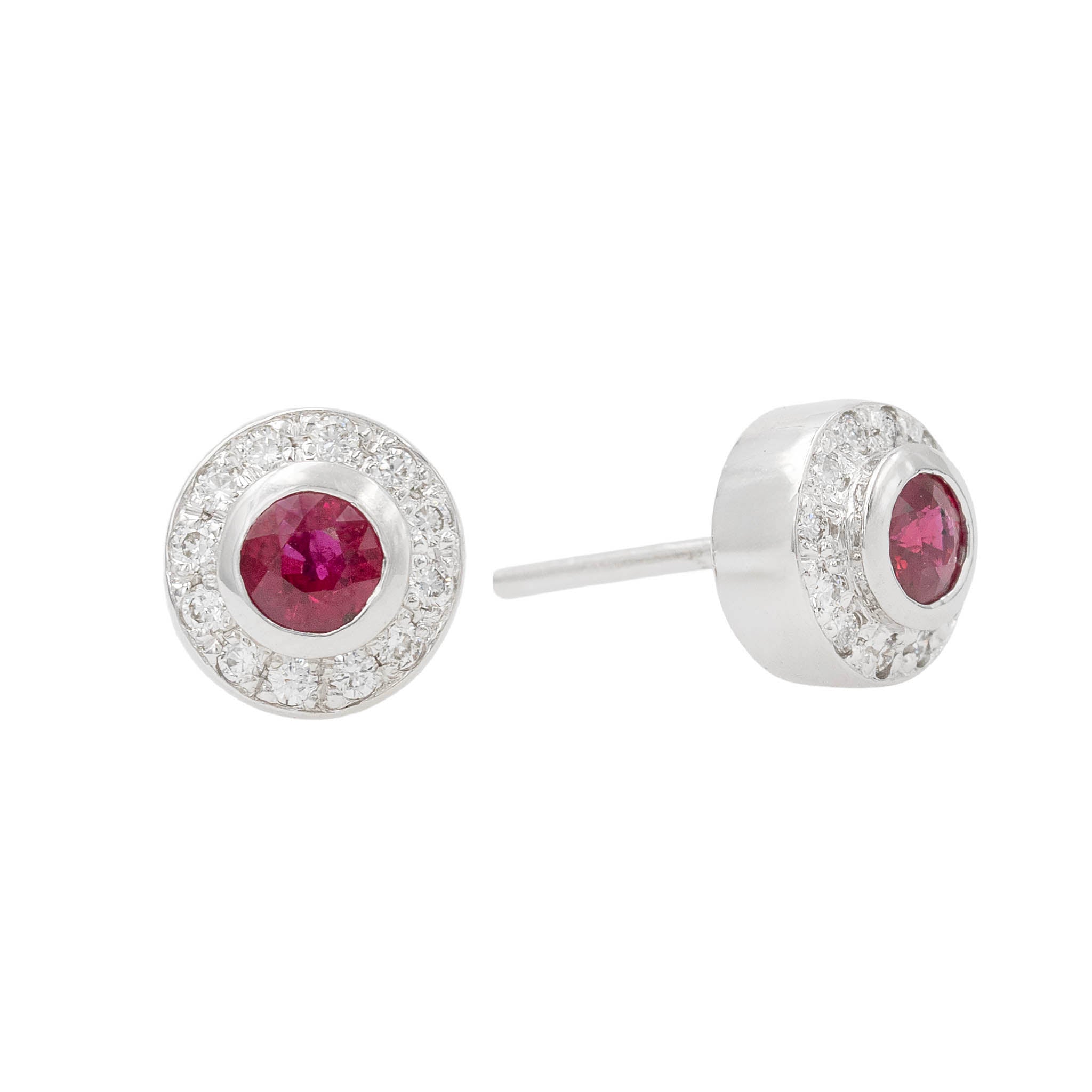 Ruby Stud Earrings With Diamond Halos