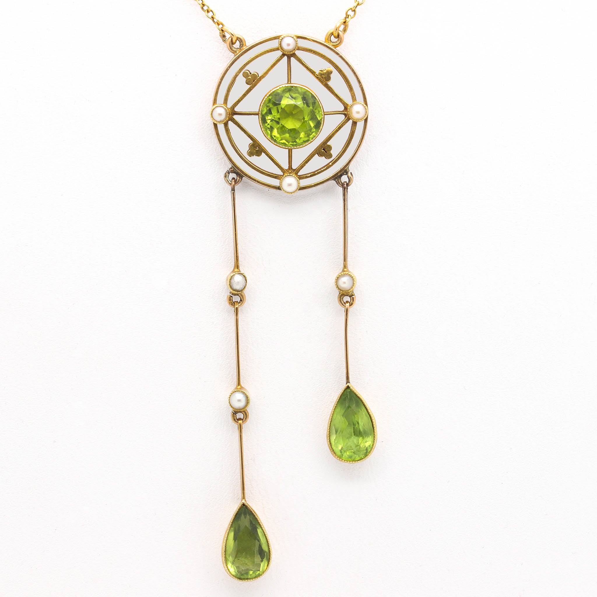 Antique Peridot & Pearl Necklace