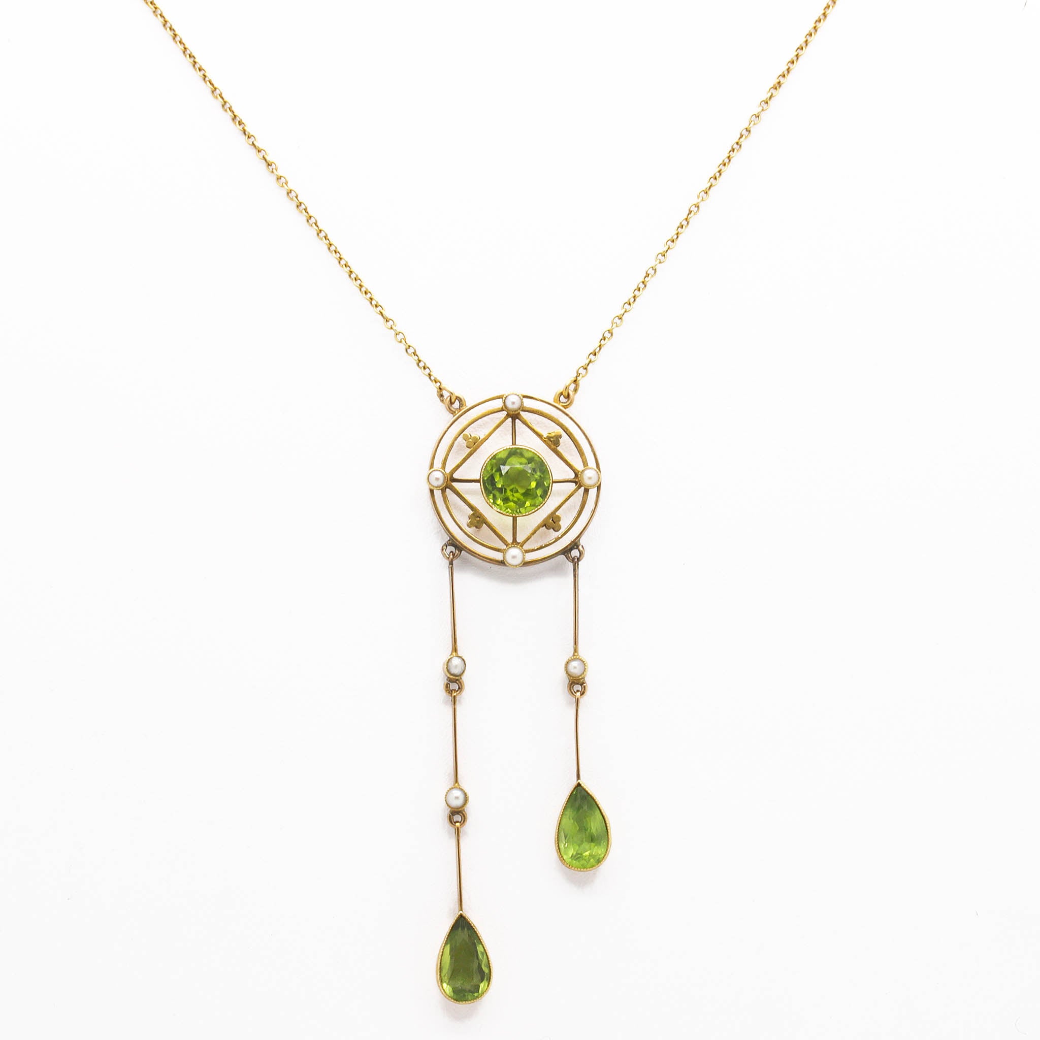Antique Peridot & Pearl Necklace