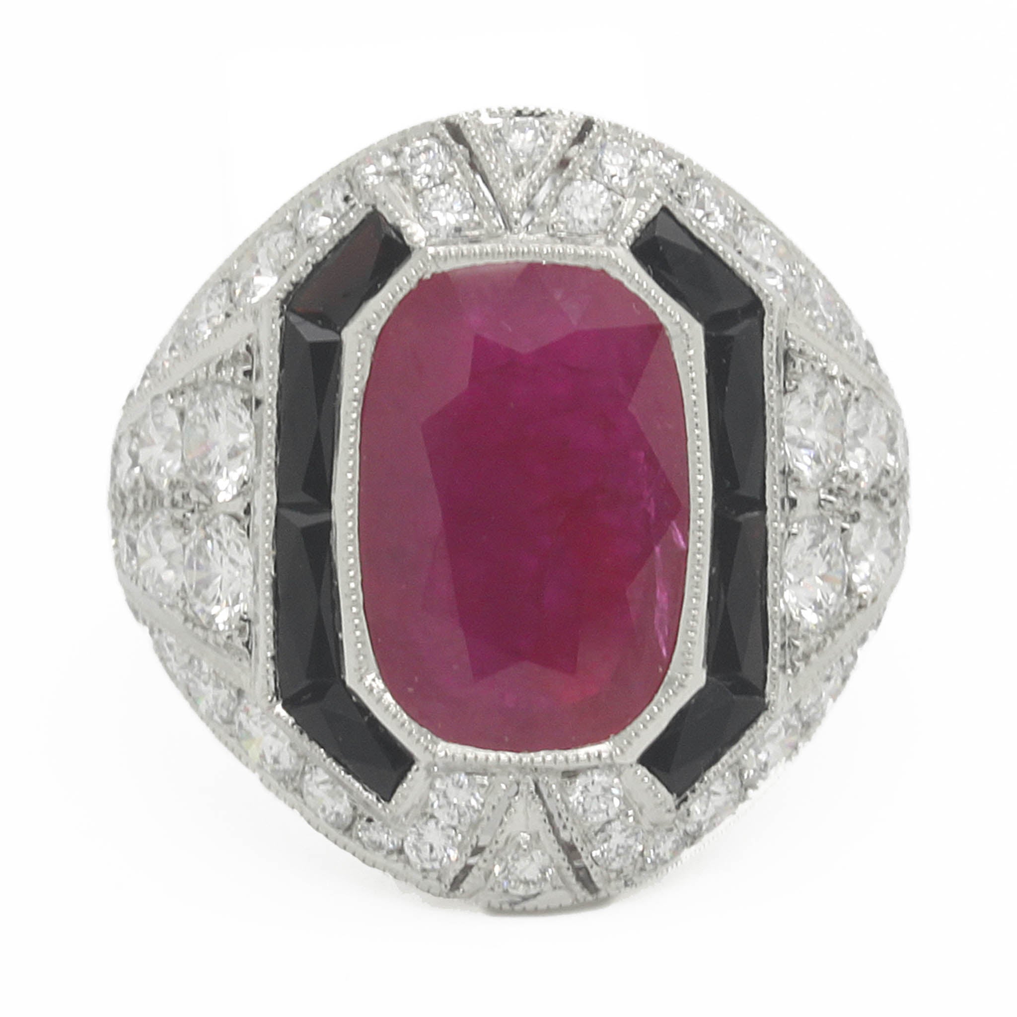 Art Deco-Style Ruby, Diamond & Onyx Dinner Ring