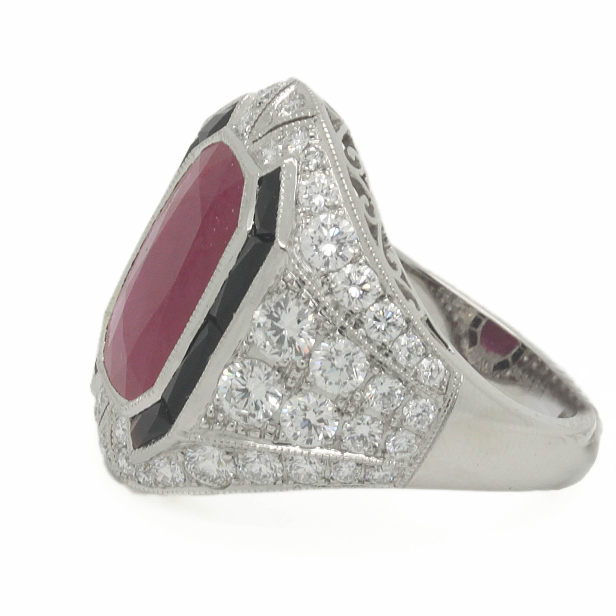 Art Deco-Style Ruby, Diamond & Onyx Dinner Ring