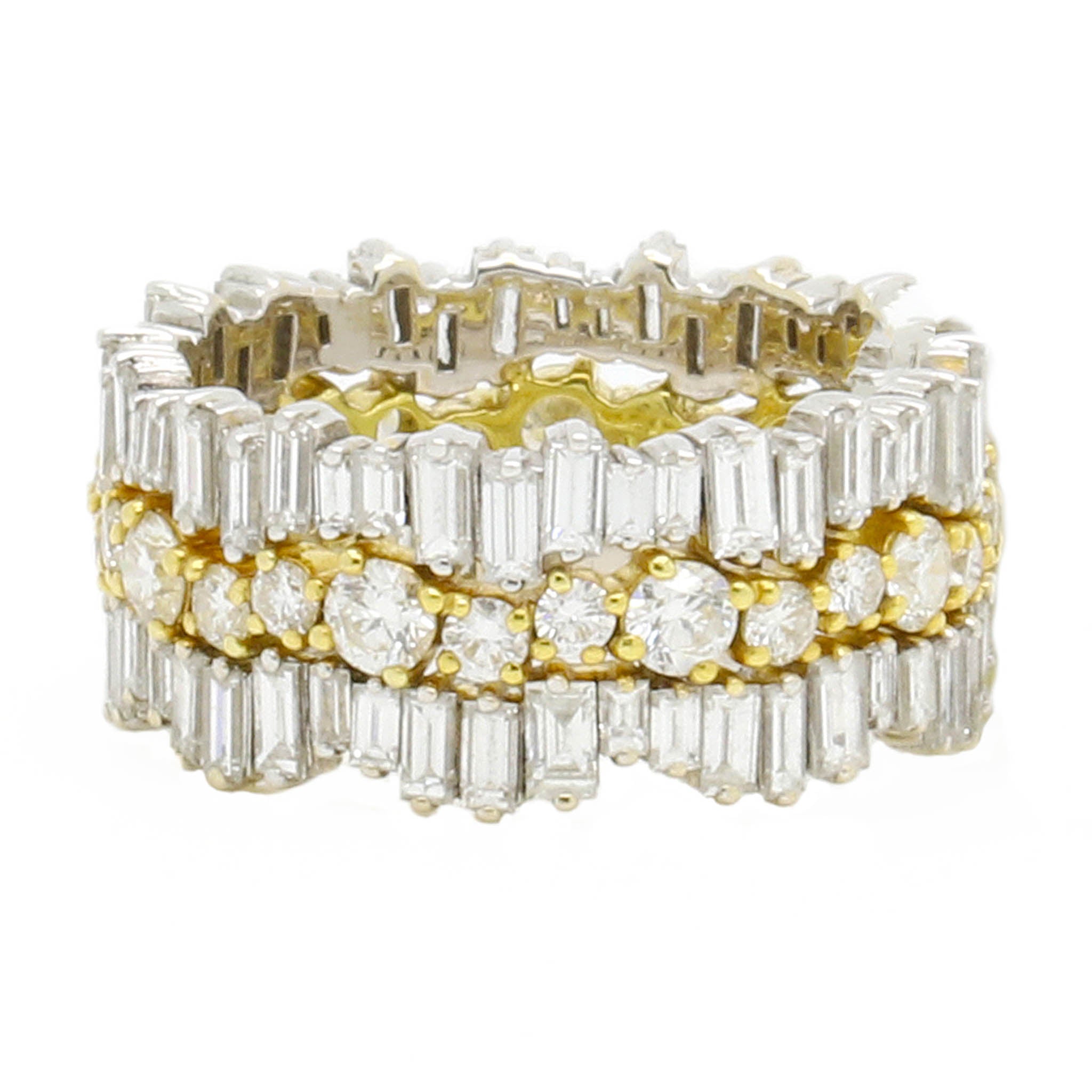 Baguette and Round Diamond Stacked Band