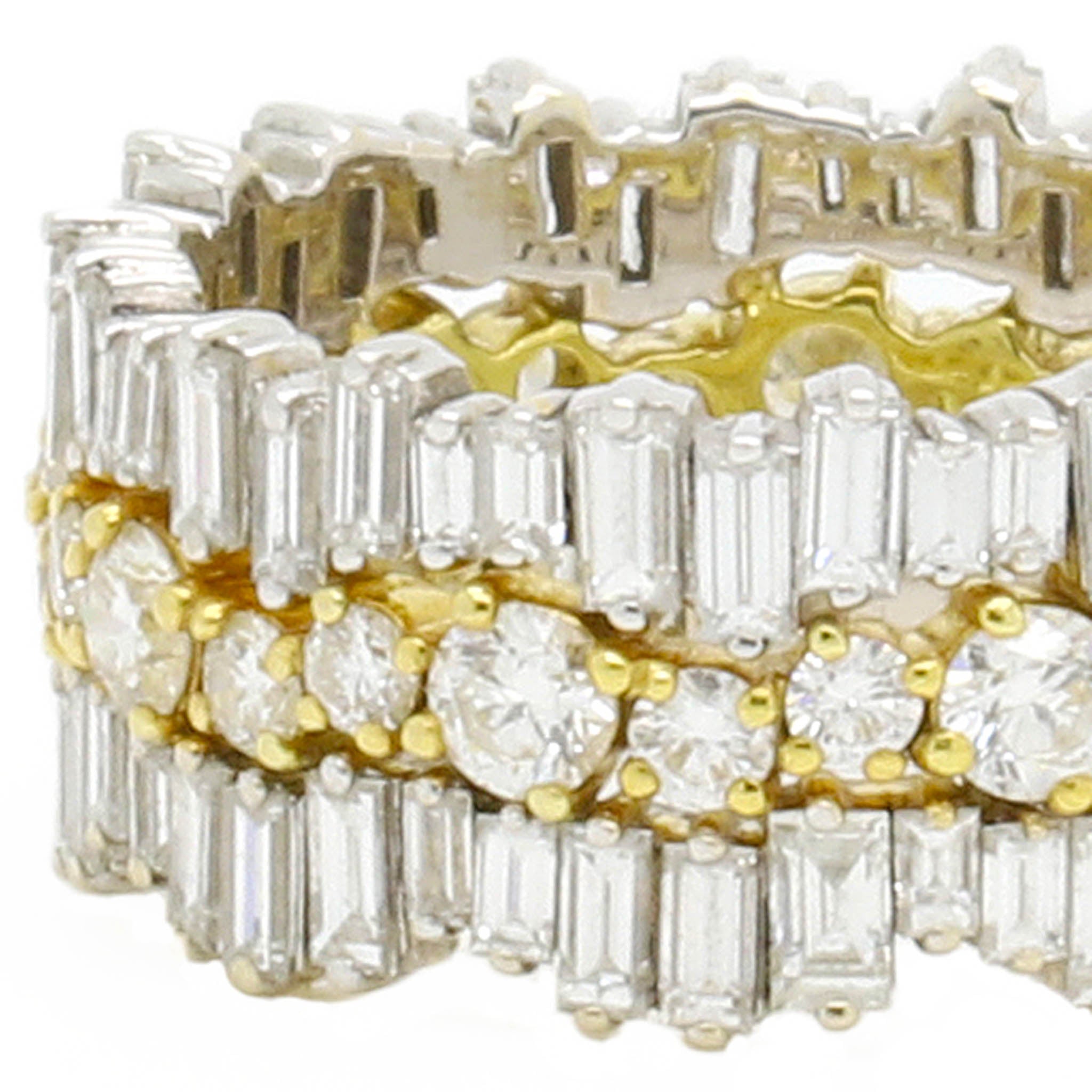 Baguette and Round Diamond Stacked Band