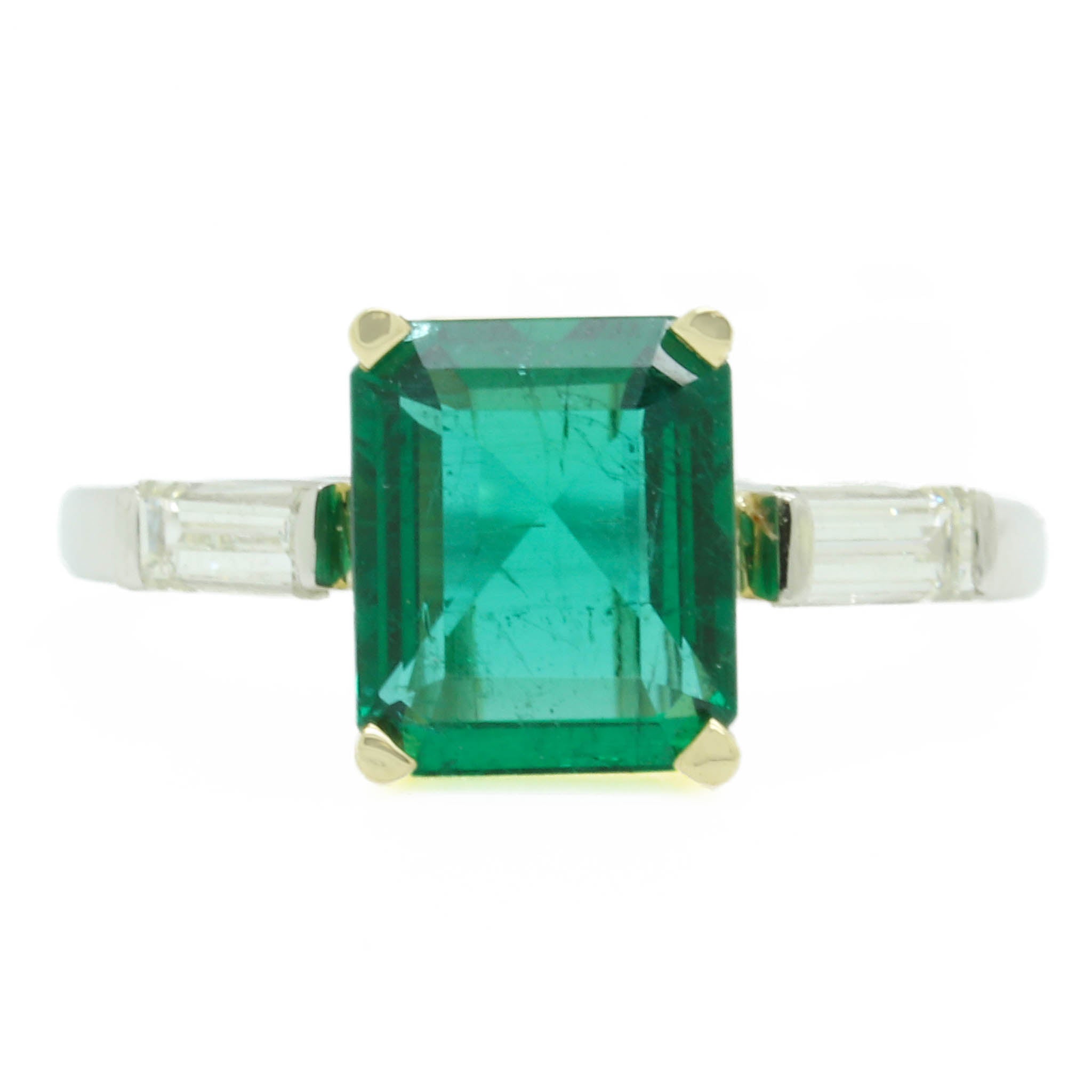 Emerald Ring With Diamond Baguettes
