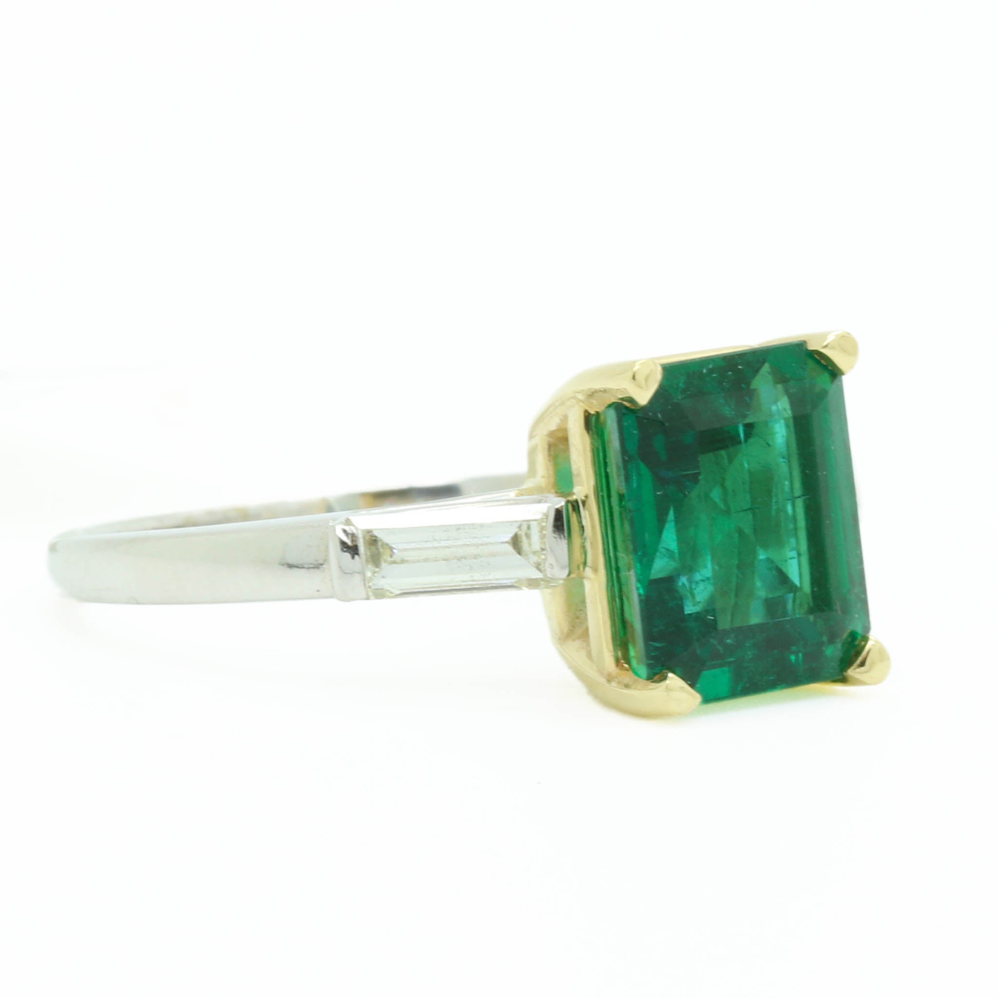 Emerald Ring With Diamond Baguettes
