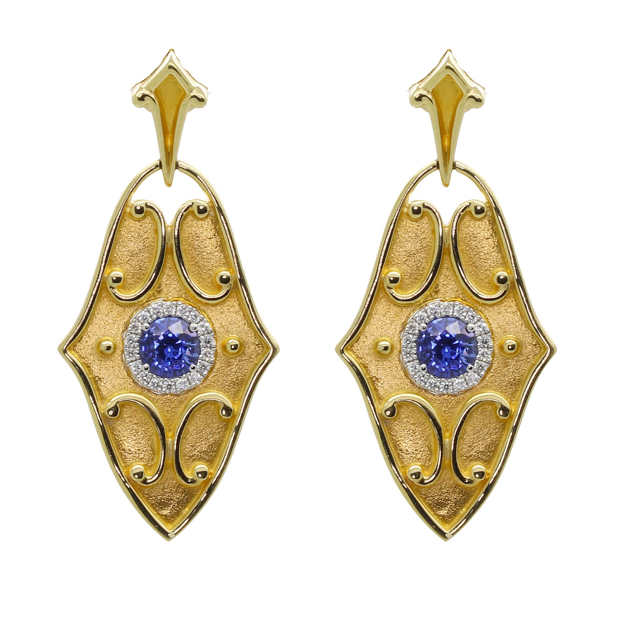 Etruscan Style Sapphire & Diamond Earrings