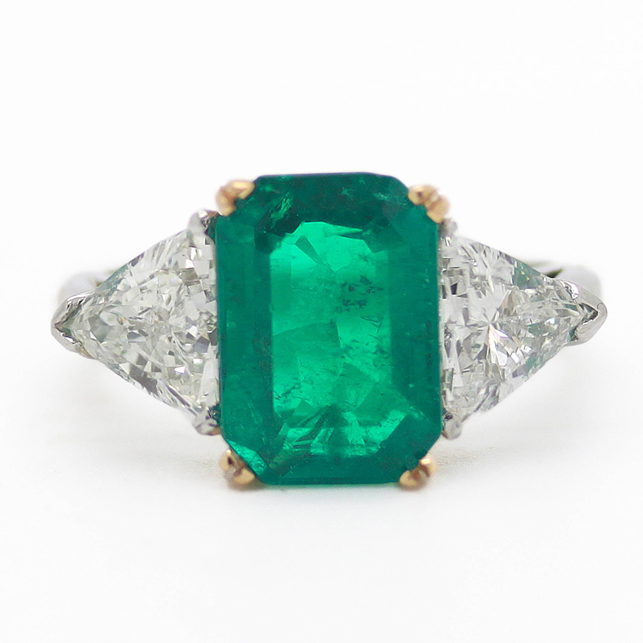 Emerald Cut Emerald With Trillion Cut Diamonds