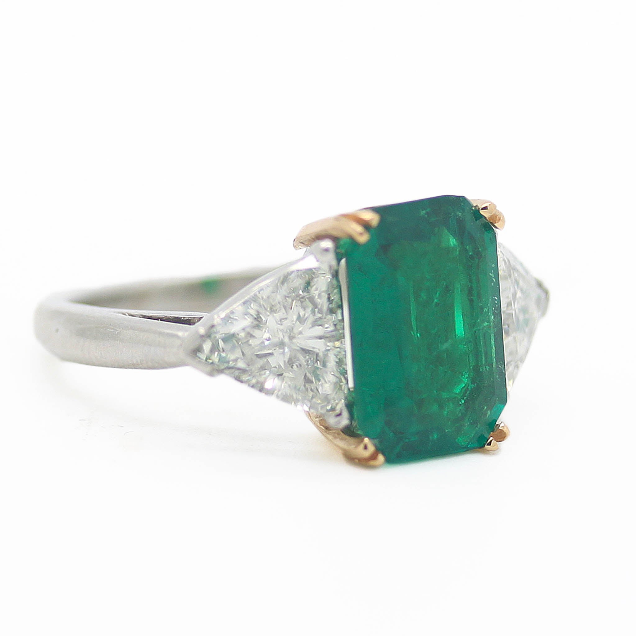 Emerald Cut Emerald With Trillion Cut Diamonds