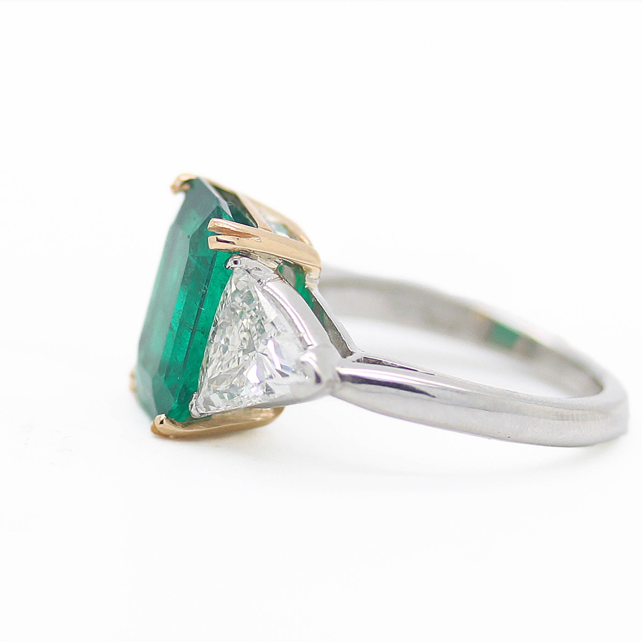 Emerald Cut Emerald With Trillion Cut Diamonds