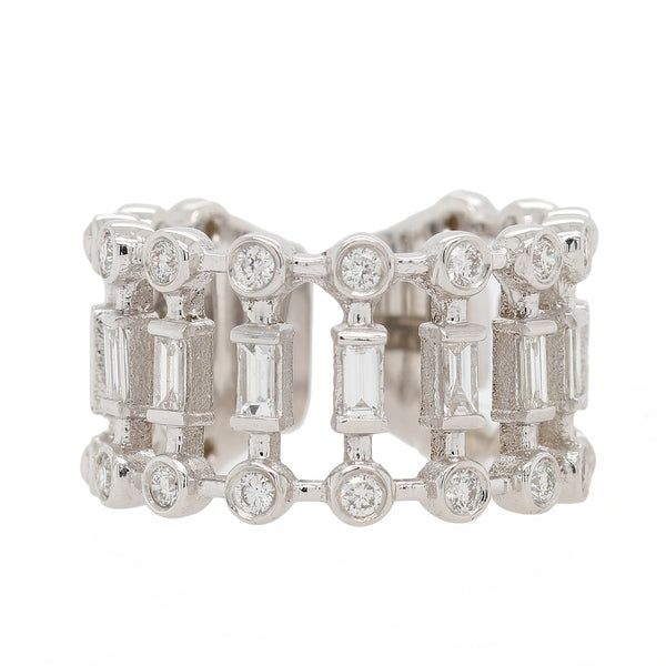 Openwork Baguette Diamond Wide Band Cuff