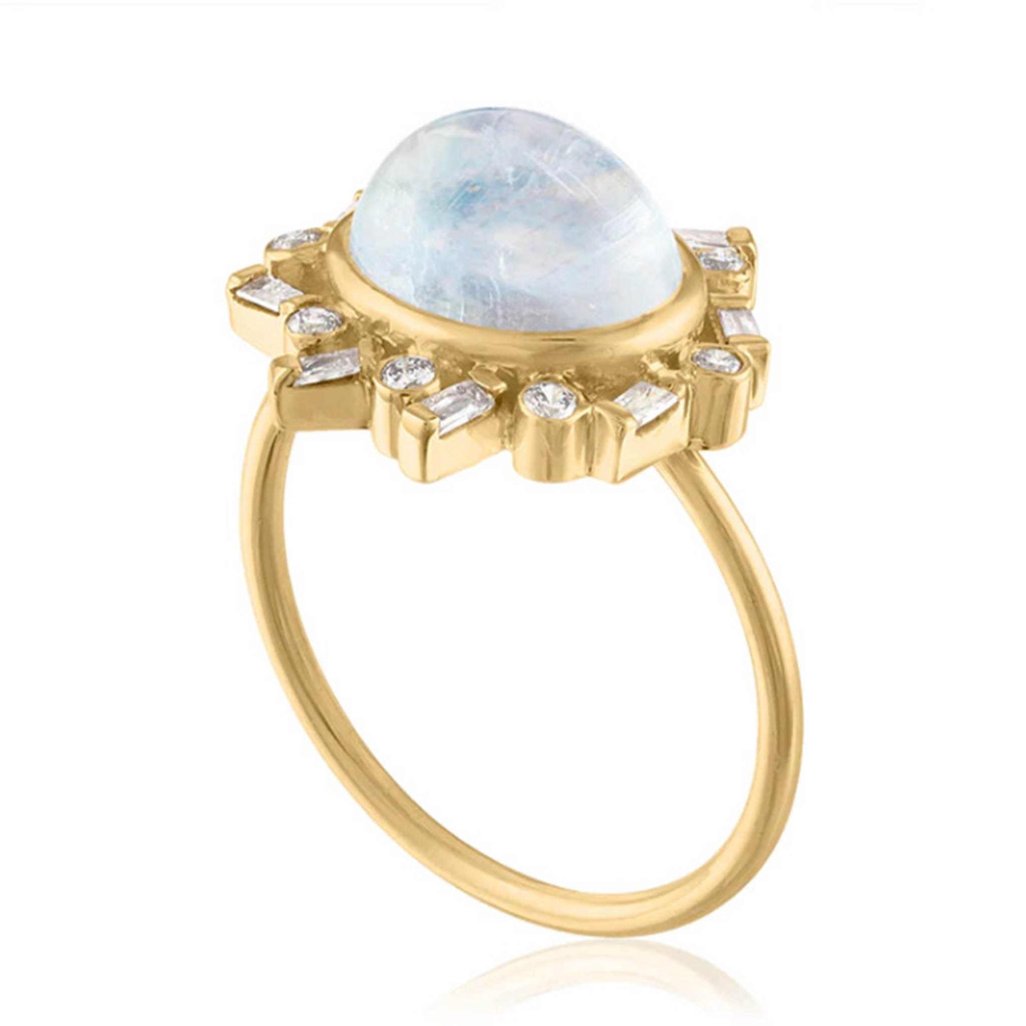 Oval Moonstone and Diamond Ring
