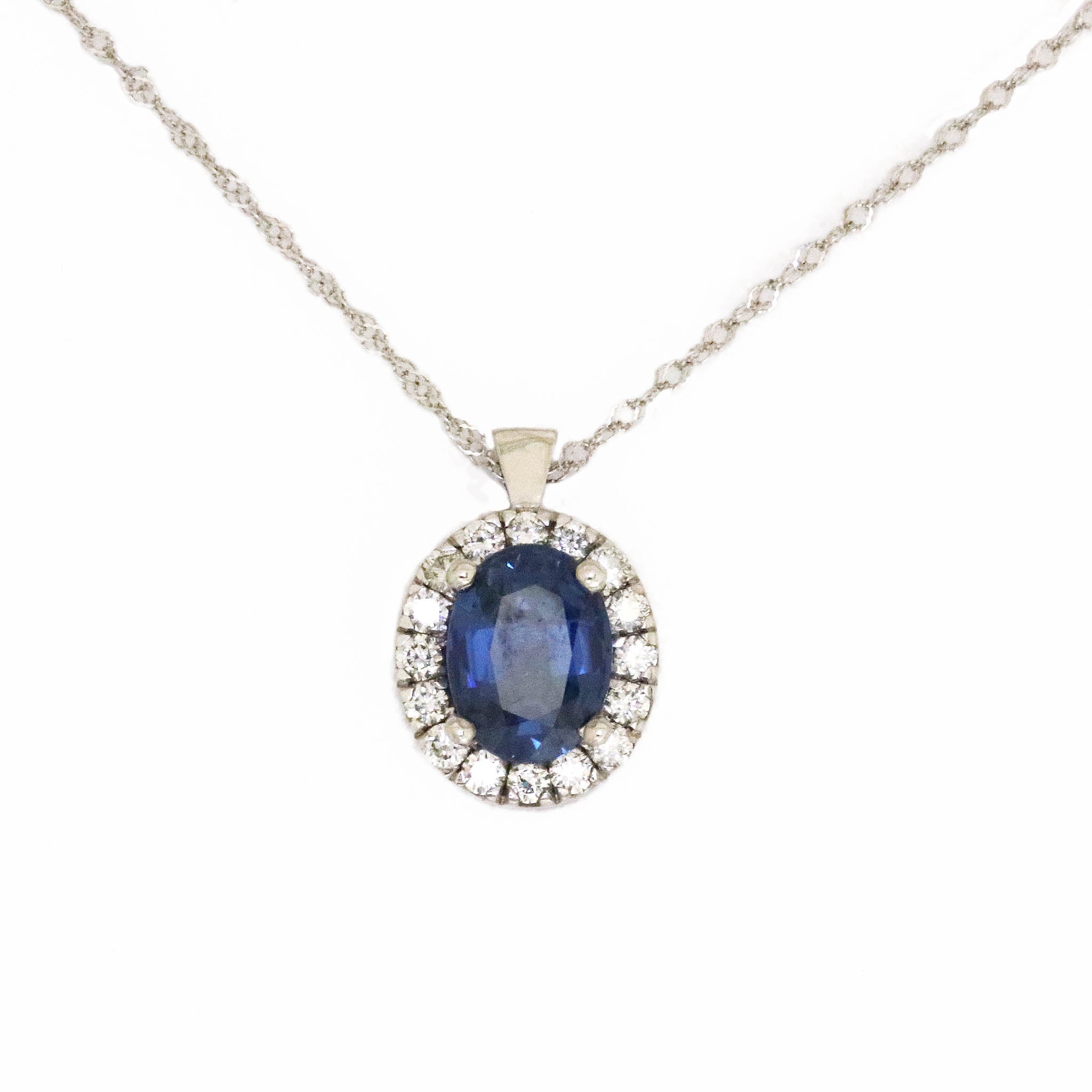 Diamond Halo Sapphire Pendant