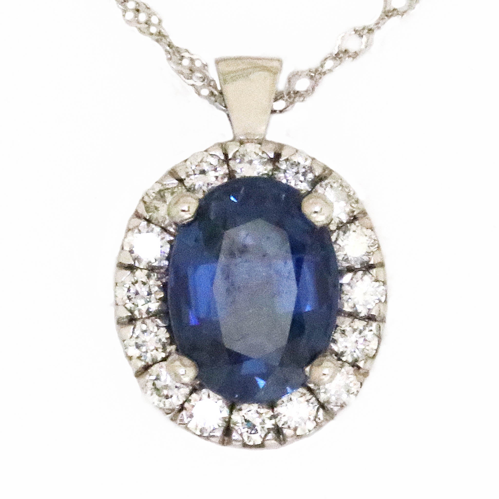 Diamond Halo Sapphire Pendant