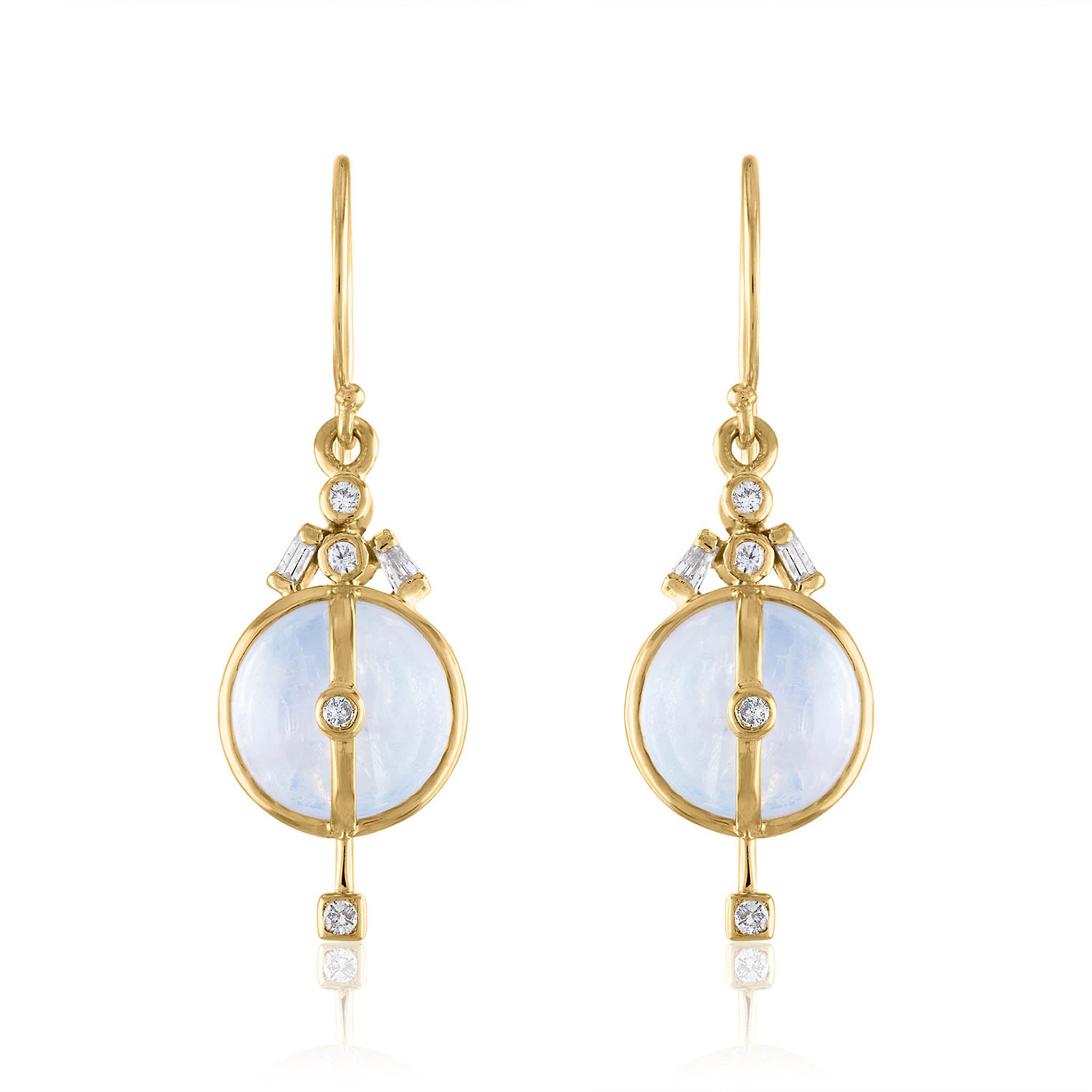 Cabochon Moonstone Drop Earrings With Scattered Diamonds