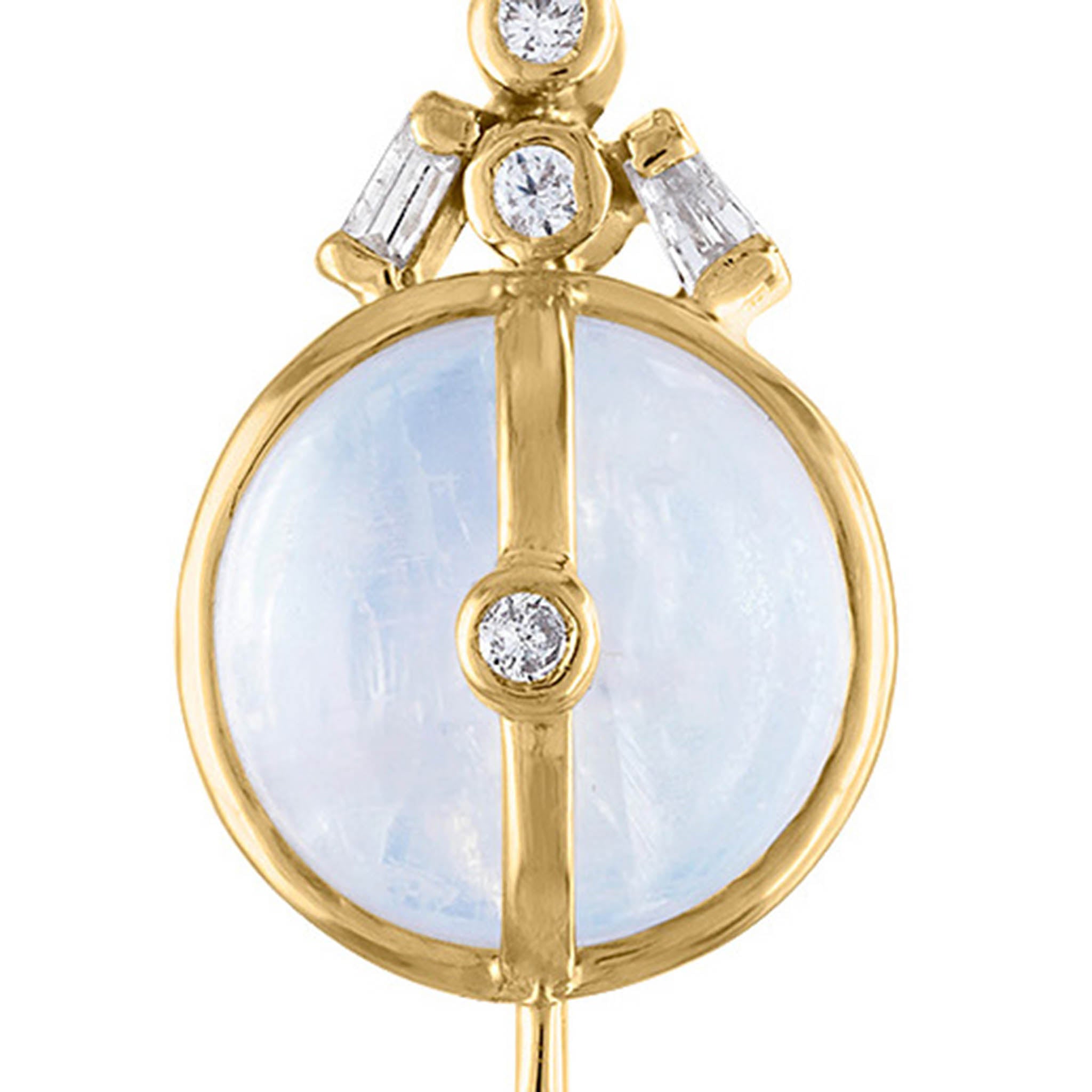 Cabochon Moonstone Drop Earrings With Scattered Diamonds