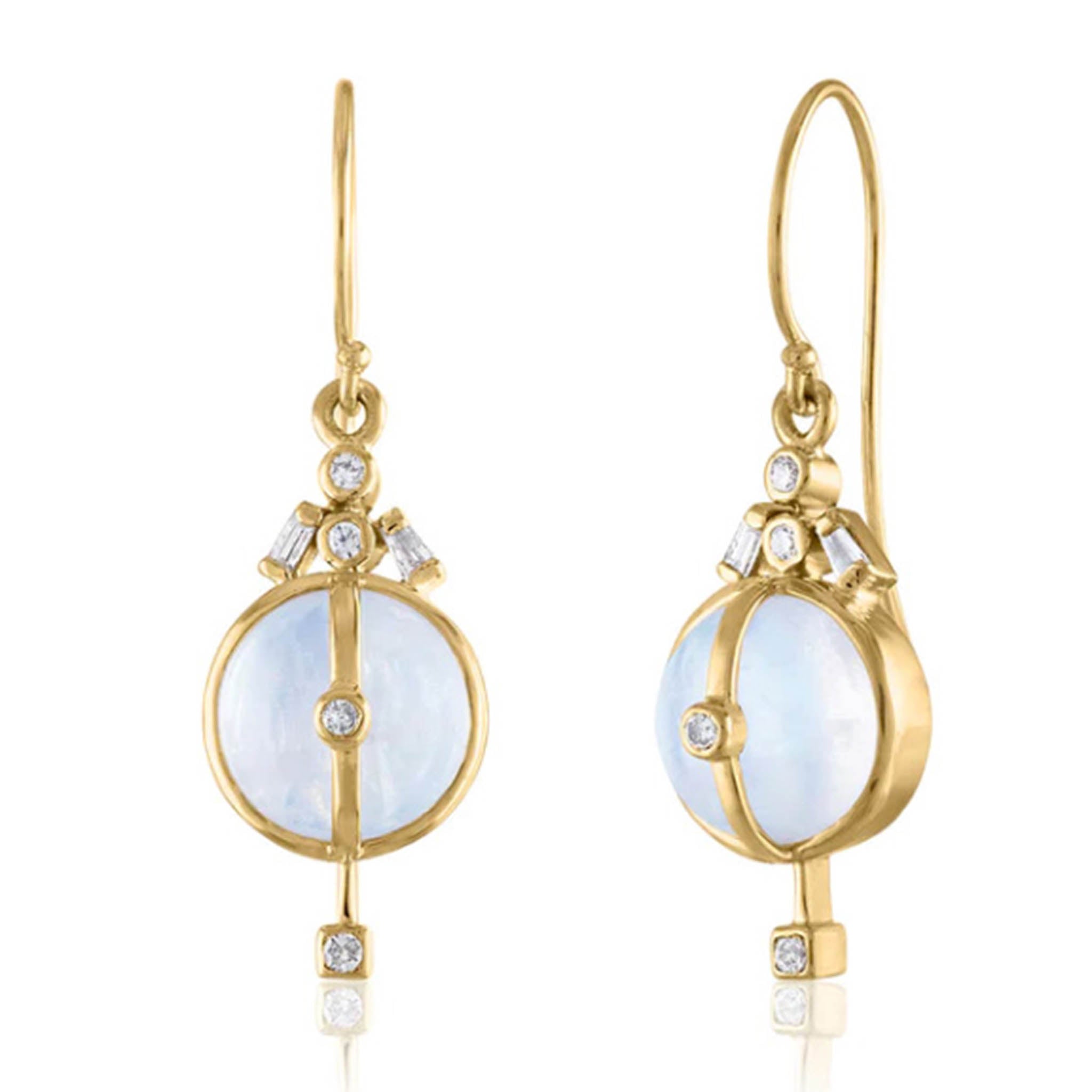 Cabochon Moonstone Drop Earrings With Scattered Diamonds