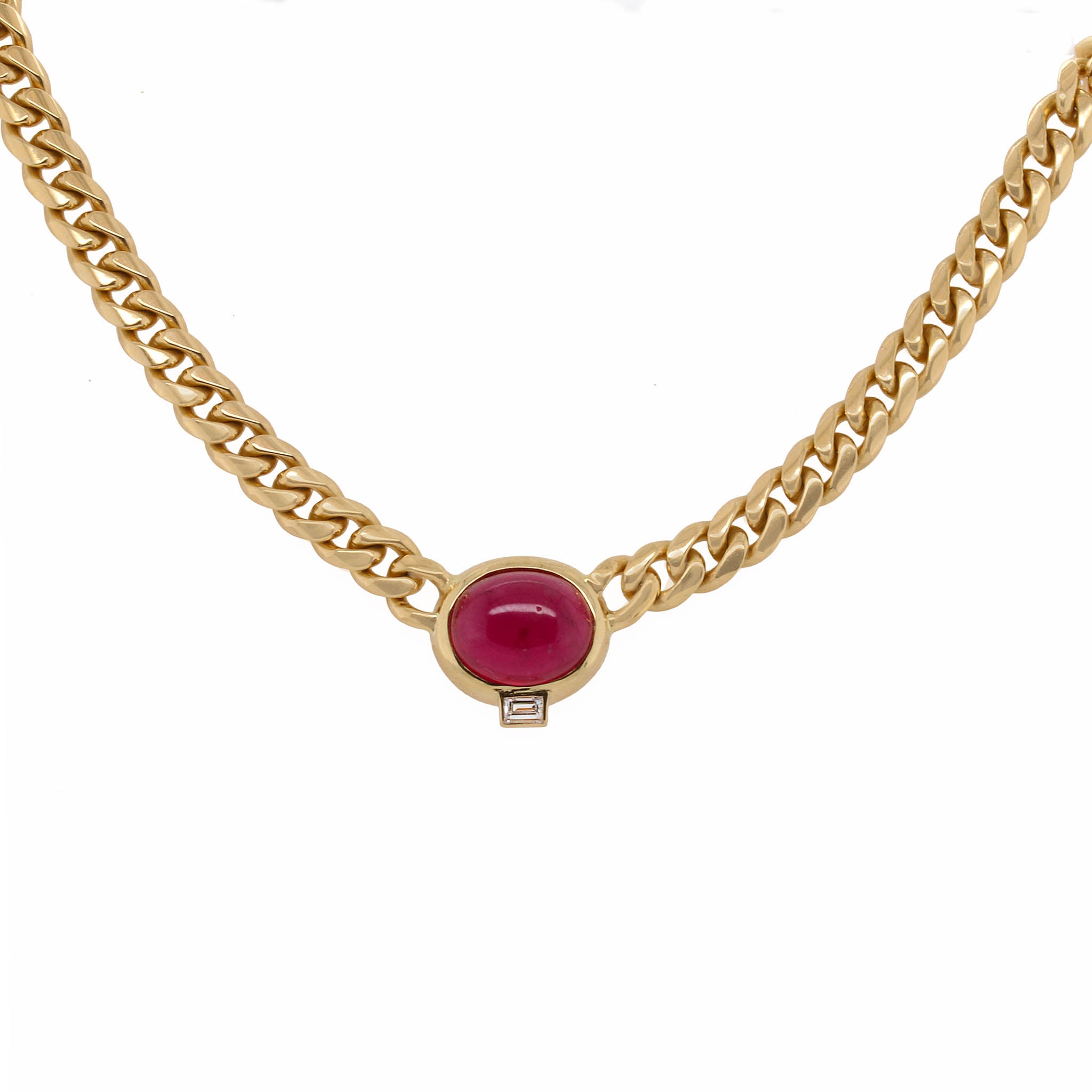 Bezel Set Cabochon Tourmaline Necklace