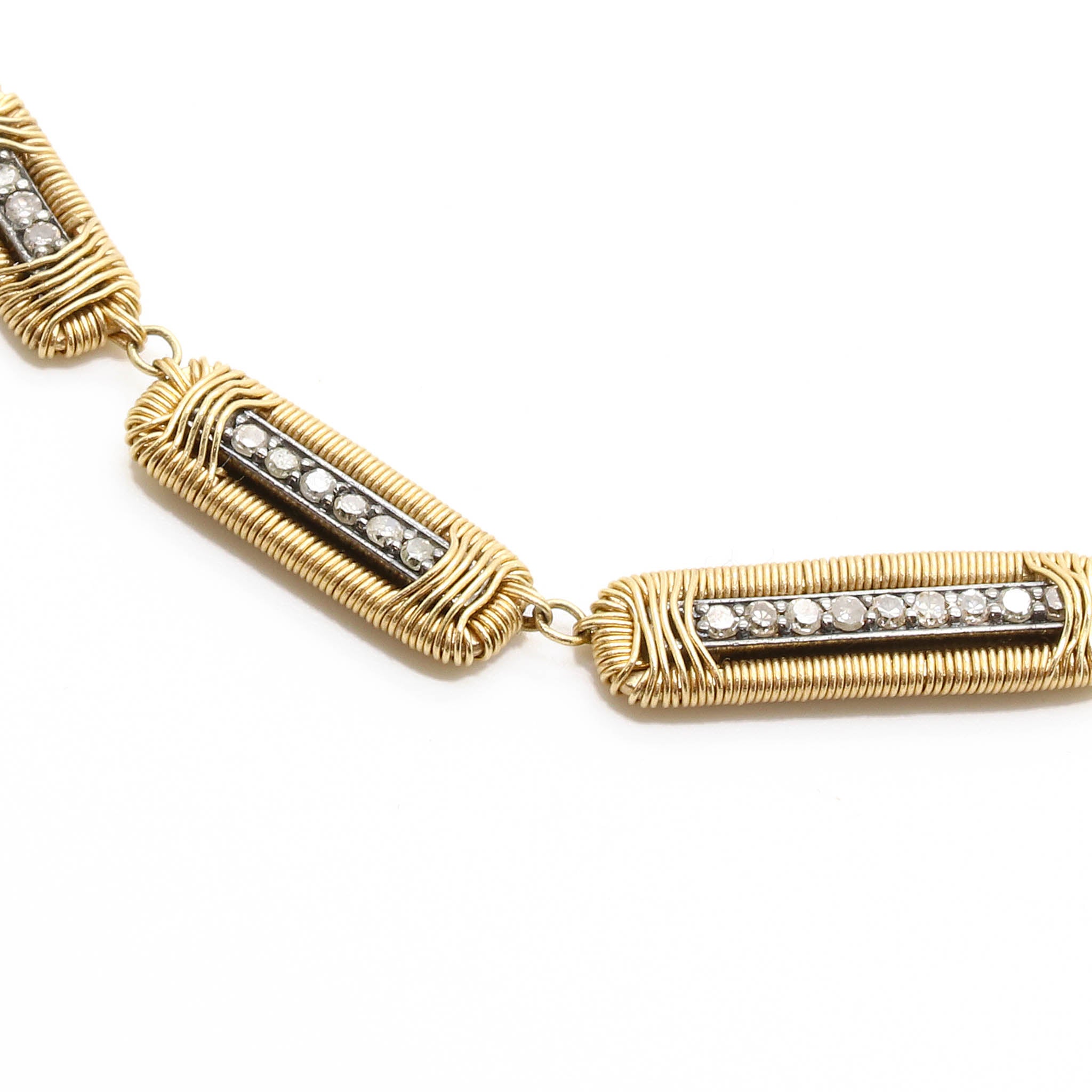 Diamond Necklace In Yellow Gold & Oxidized Silver